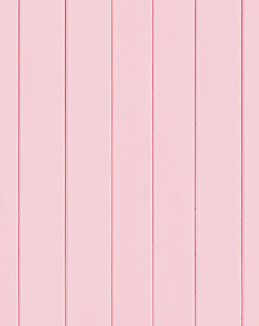Tongue and groove wood panel wallpaper featuring vertical planks in soft blush pink with darker rose-toned grout lines creating a realistic wood texture effect. The design shows evenly spaced vertical boards with subtle wood grain detail throughout, creating a clean, minimalist aesthetic with a matte finish.