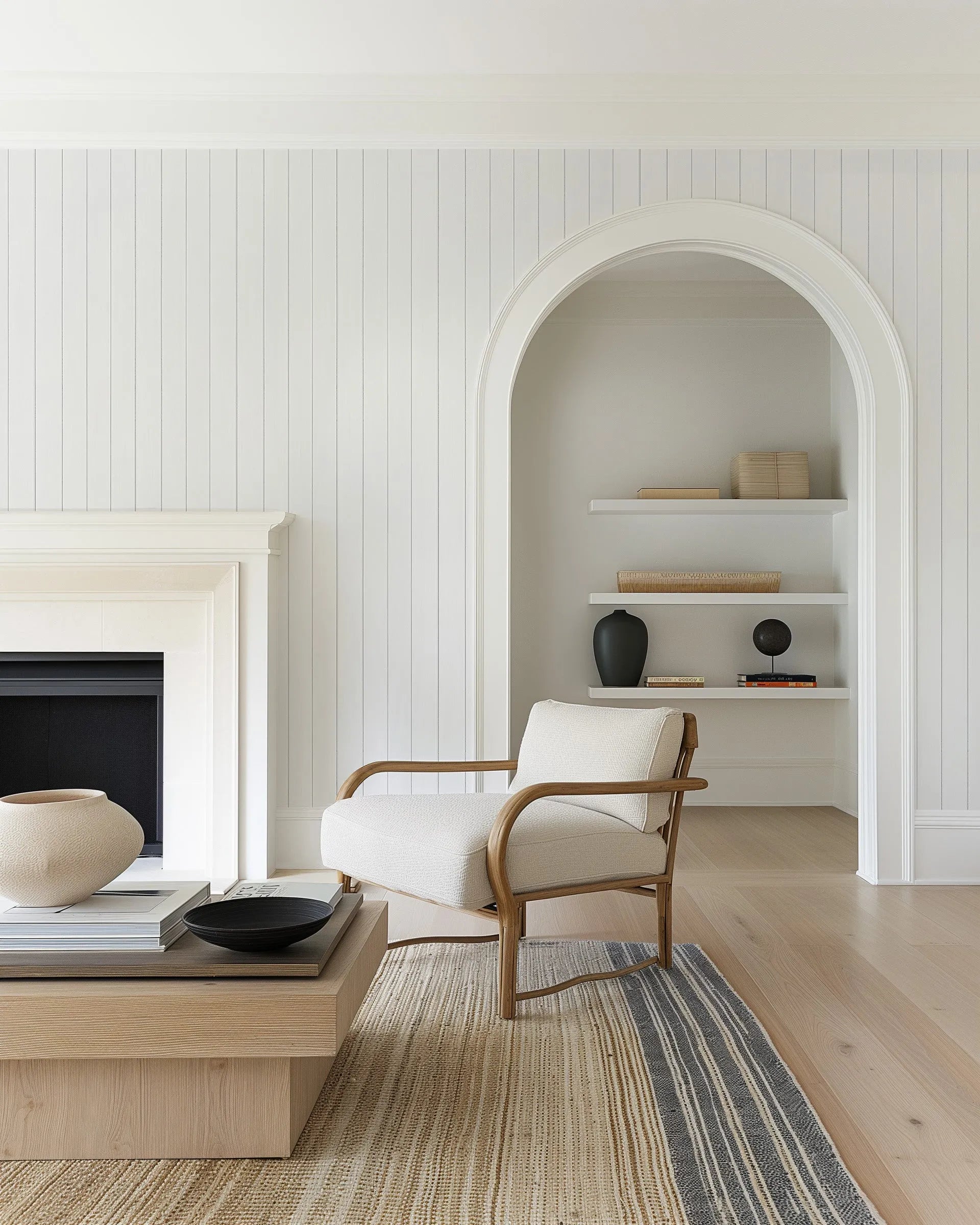 Tongue & Groove Wood Panel Wallpaper | Light Grey from Olive et Oriel where you can shop wallpaper and artworks online