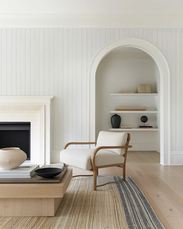 Tongue & Groove Wood Panel Wallpaper | Light Grey from Olive et Oriel where you can shop wallpaper and artworks online