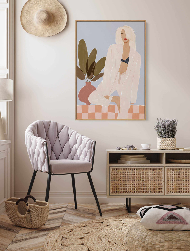 Too Lazy To Yoga By Ivy Green Illustration | Framed Canvas Art Print from Olive et Oriel where you can shop wallpaper and artworks online