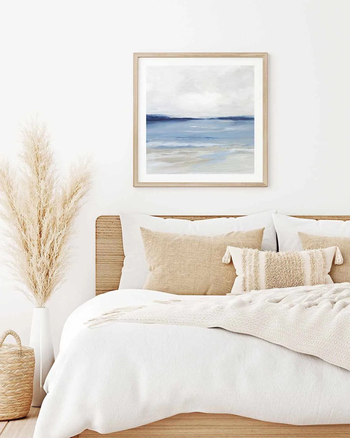 Tranquil Blue Beach Left SQ Art Print from Olive et Oriel where you can shop wallpaper and artworks online