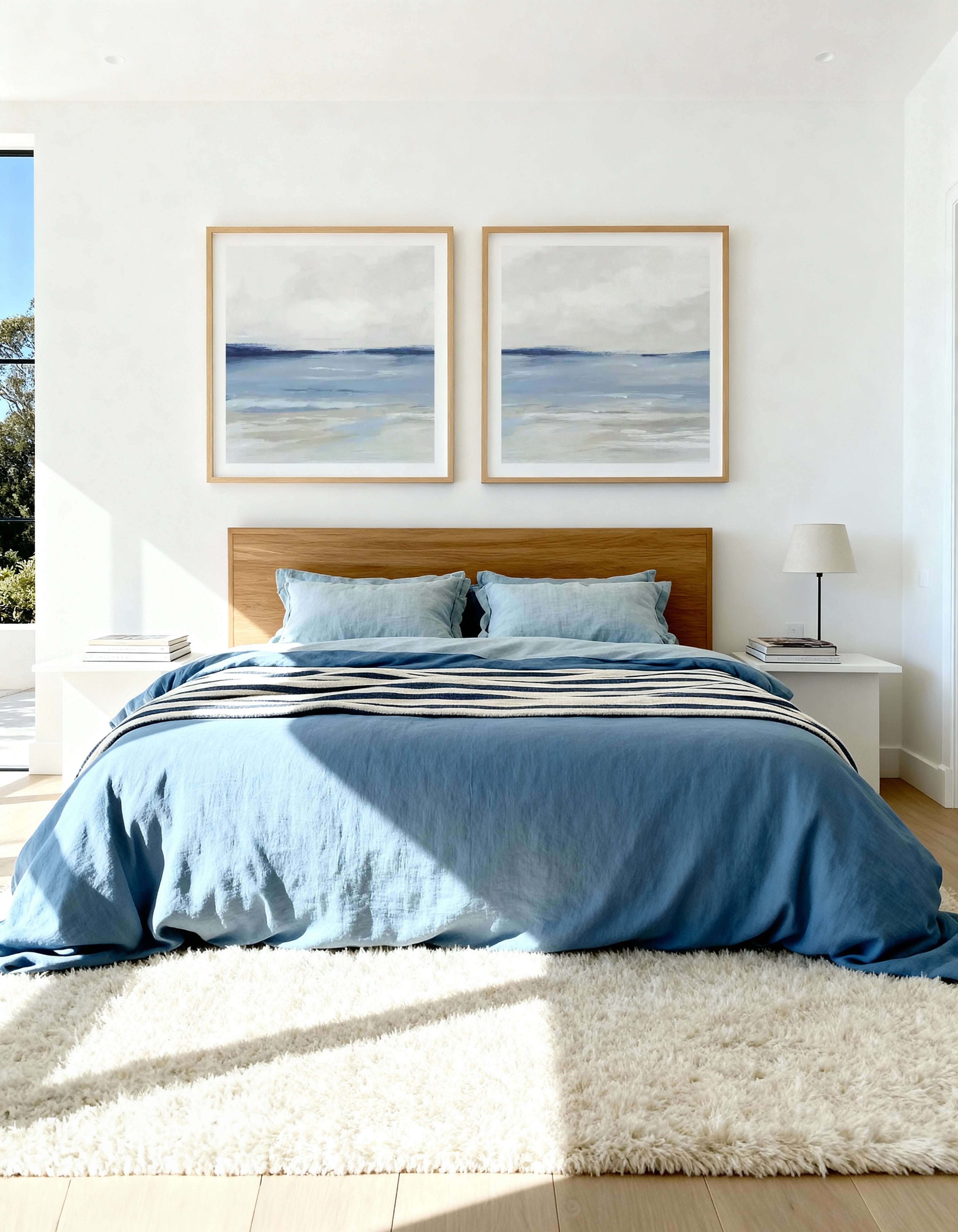Tranquil Blue Beach SQ Left & Right Art Print Set of 2 | Matching Wall Art
