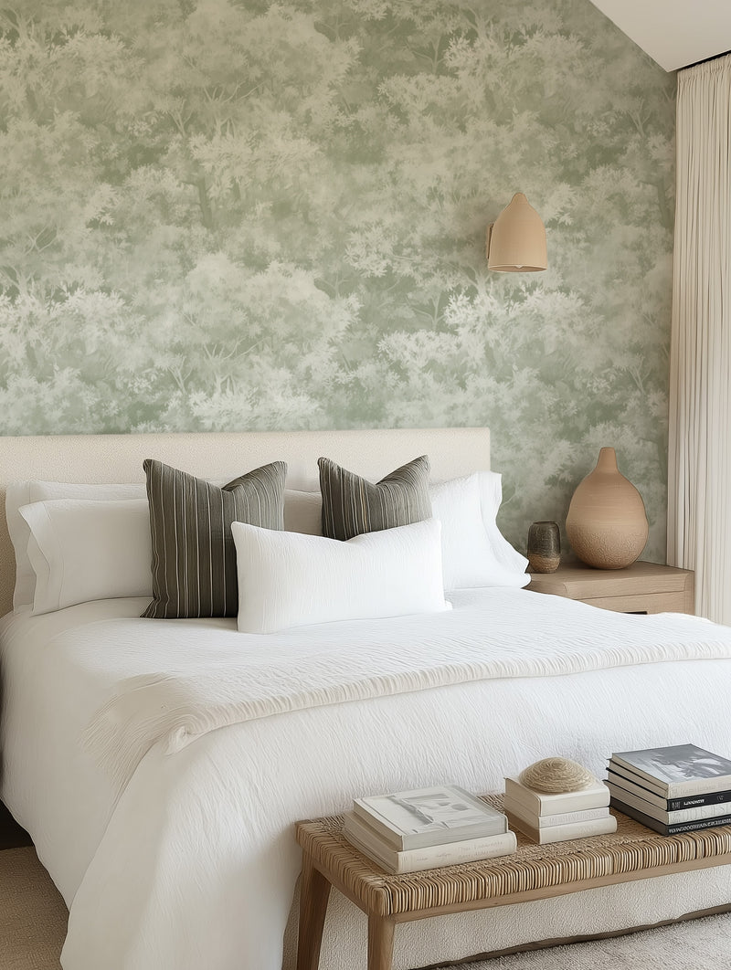 Tranquil Canopy in Sage Green Wallpaper from Olive et Oriel where you can shop wallpaper and artworks online