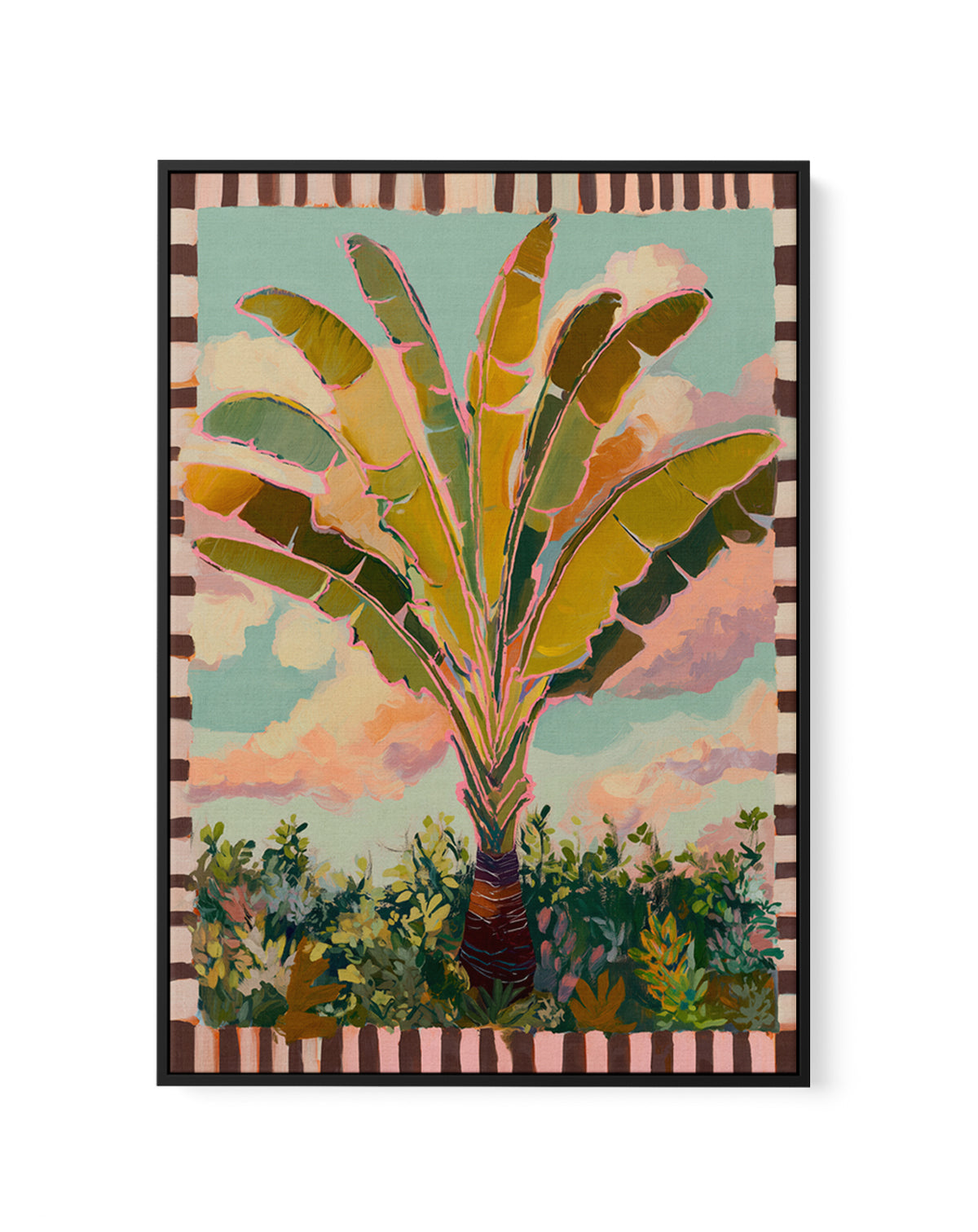 Traveller Palm in Check | Framed Canvas Art Print from Olive et Oriel where you can shop wallpaper and artworks online
