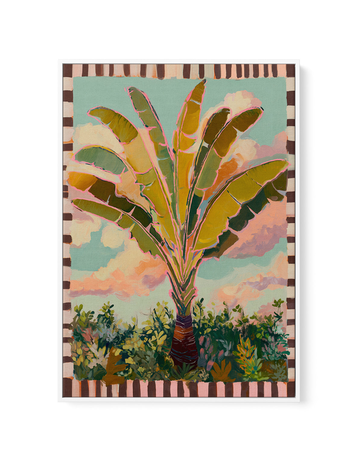 Traveller Palm in Check | Framed Canvas Art Print from Olive et Oriel where you can shop wallpaper and artworks online