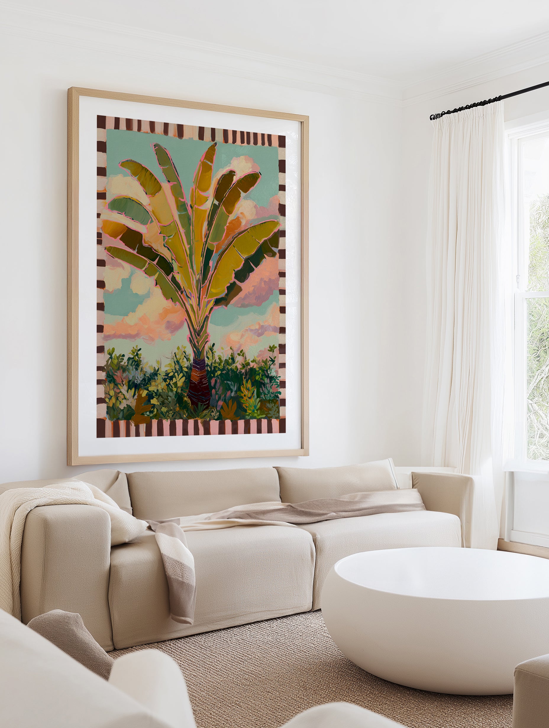 Traveller Palm in Check | Art Print from Olive et Oriel where you can shop wallpaper and artworks online