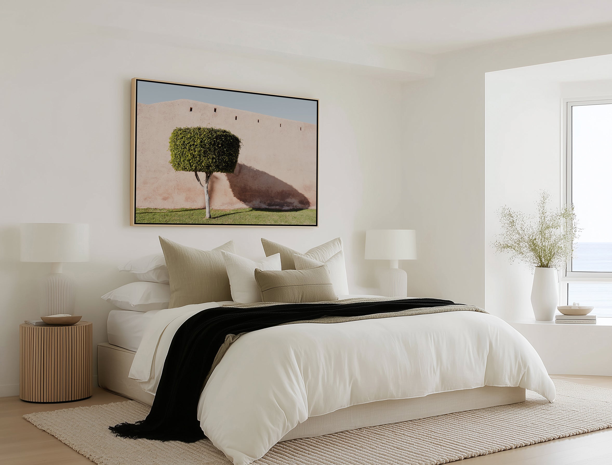 Tree Shadow on Pink Wall by Photolovers | Framed Canvas Art Print