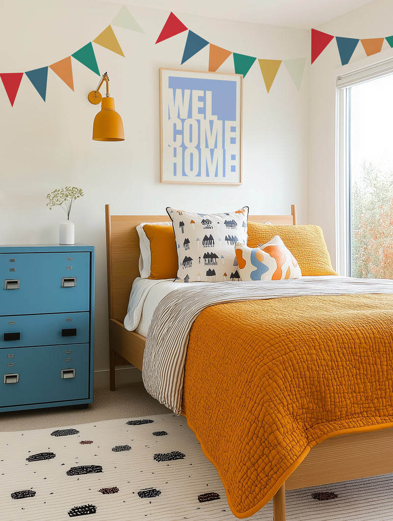 Triangle Bunting in Retro Rainbow Wall Decals from Olive et Oriel where you can shop wallpaper and artworks online