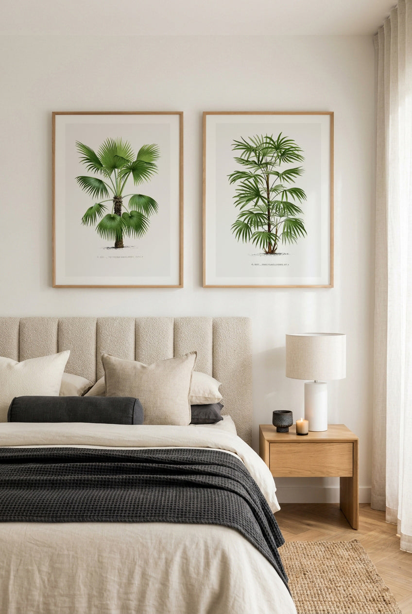 Trithrinax Brasiliensis & Rhapis Flabelliformis Vintage Palm Poster Art Print Set of 2 | Matching Wall Art
