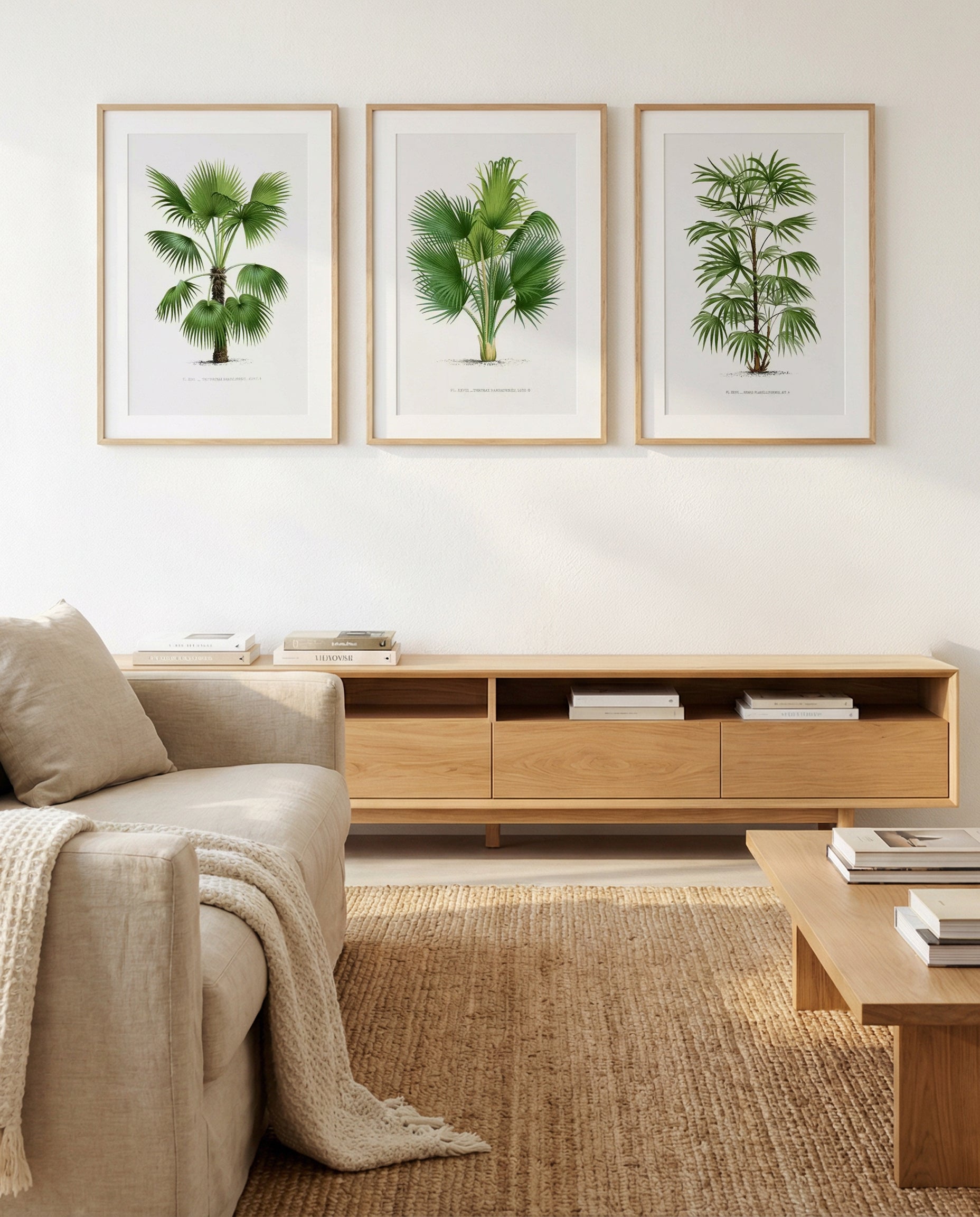 Trithrinax Brasiliensis, Trithrinax Barbadensis & Rhapis Flabelliformis Vintage Palm Poster | 3 Piece Wall Art Set