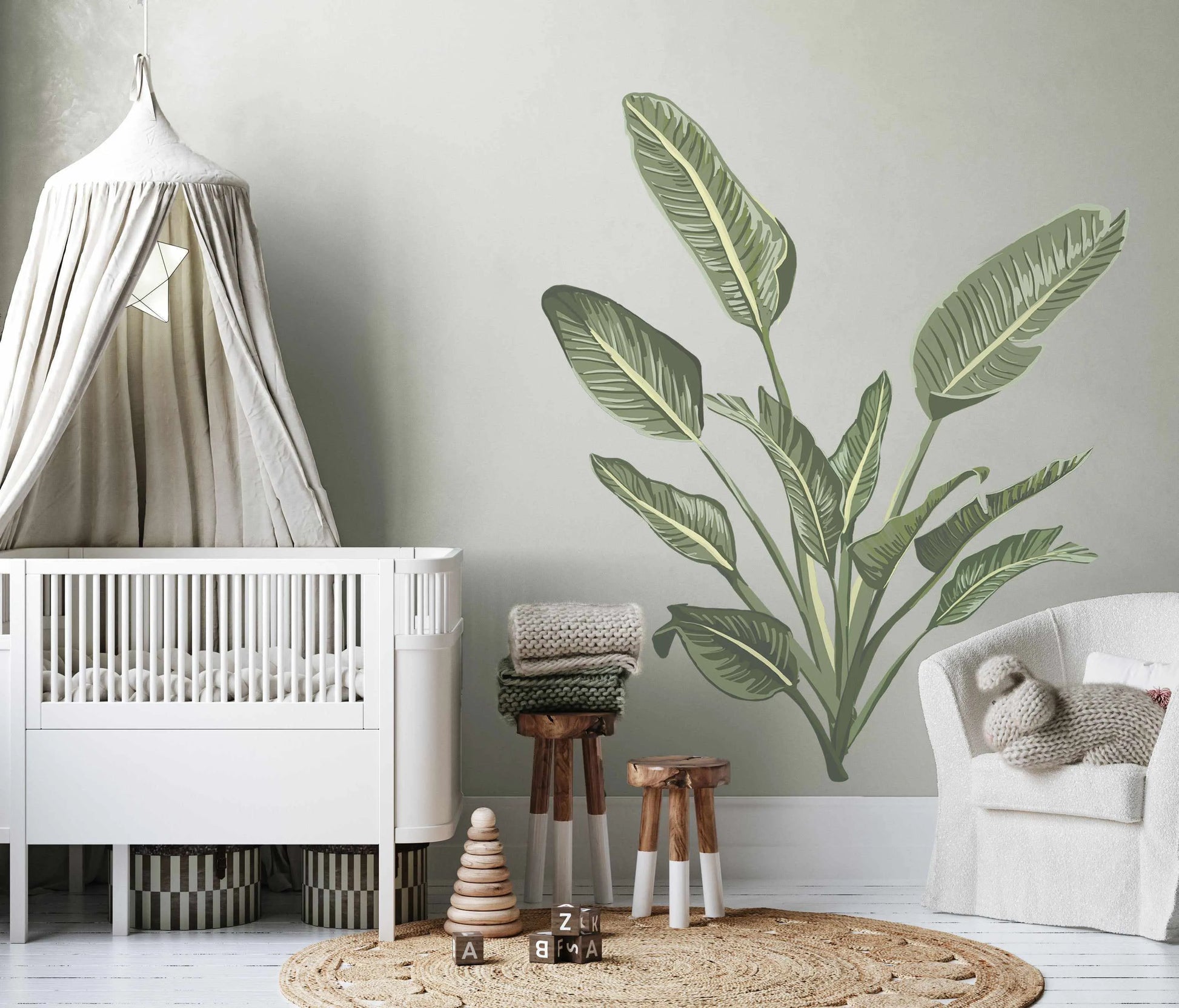 Tropical Leaves Wall Decal Set-Decals-Olive et Oriel-Decorate your kids bedroom wall decor with removable wall decals, these fabric kids decals are a great way to add colour and update your children's bedroom. Available as girls wall decals or boys wall decals, there are also nursery decals.
