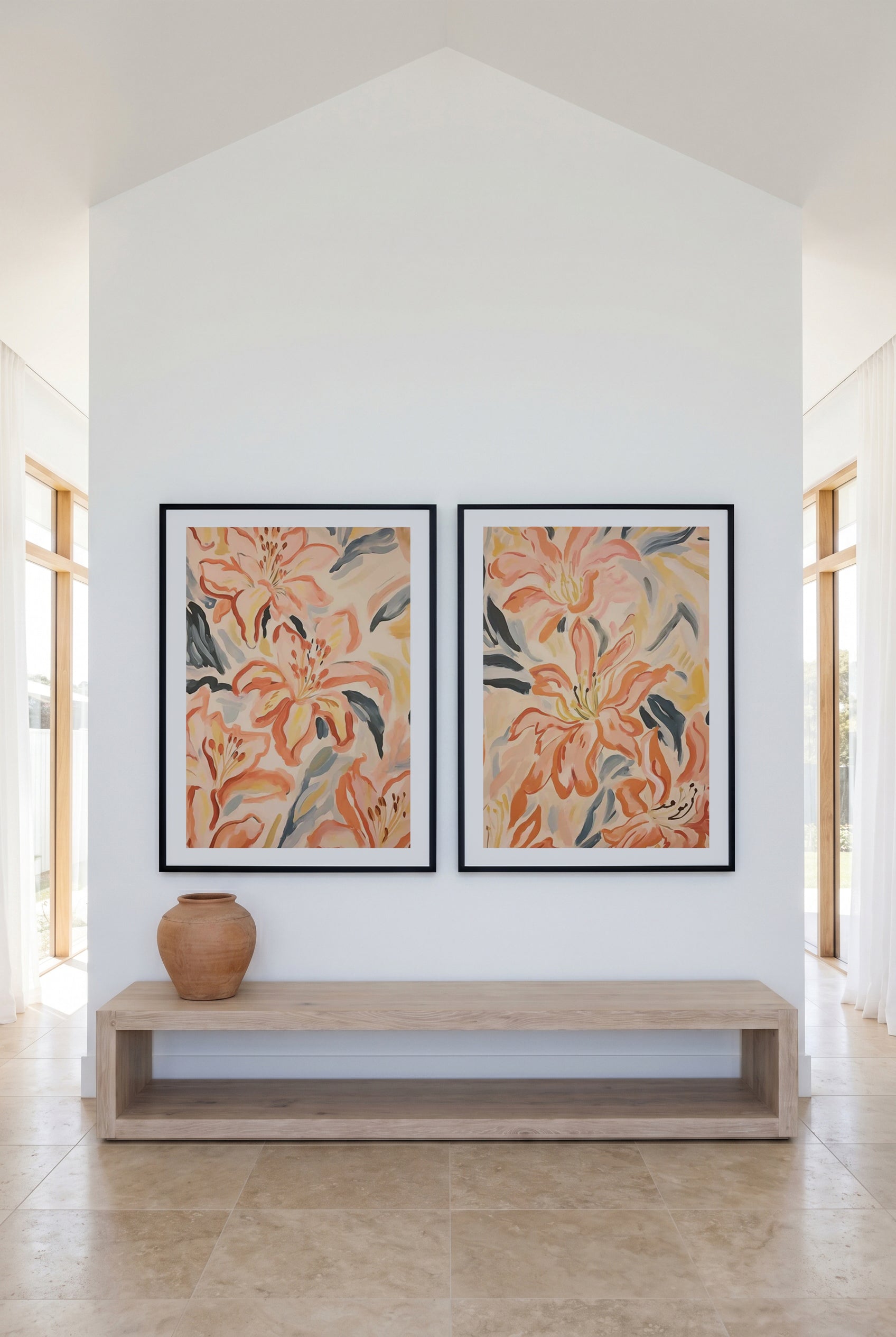 Tropical Tigerlilies I & II Art Print Set of 2 | Matching Wall Art