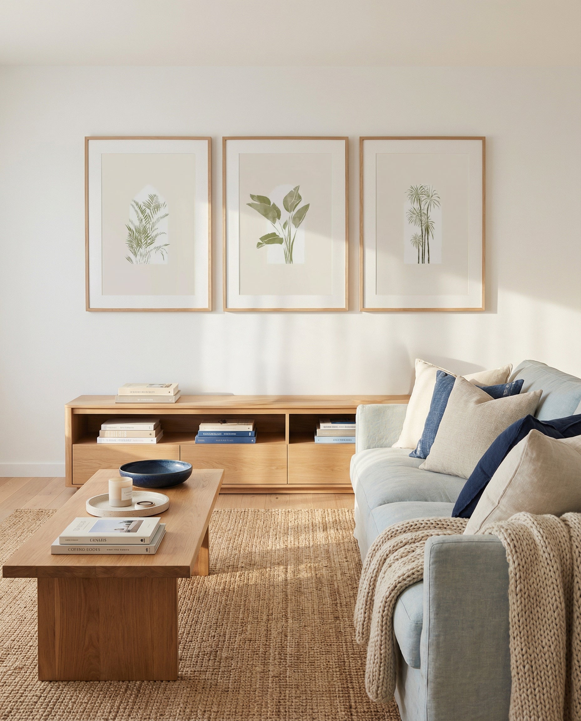 Tropical Window I, II & III by Yuyu Pont | 3 Piece Wall Art Set in Beige and Green botanical art print oak frame with whit...