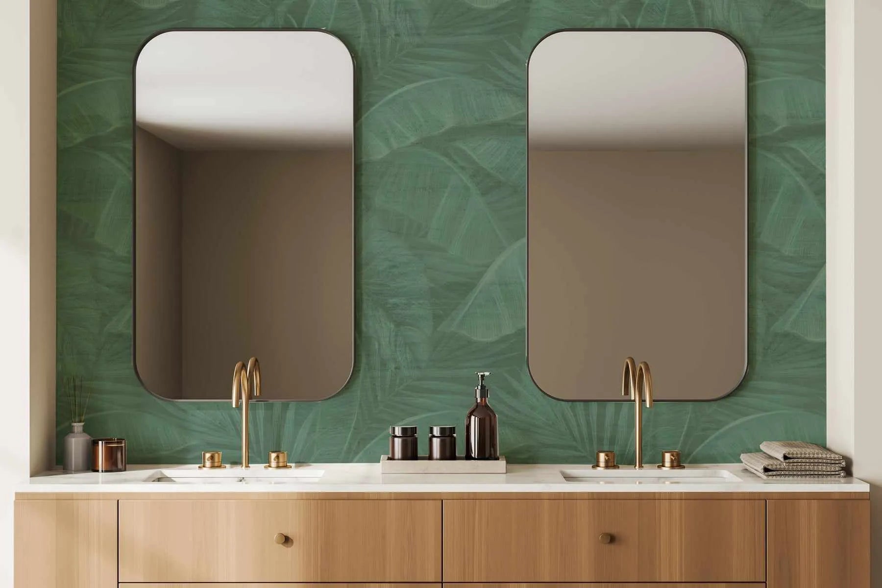 Tropics In Emerald Wallpaper from Olive et Oriel where you can shop wallpaper and artworks online