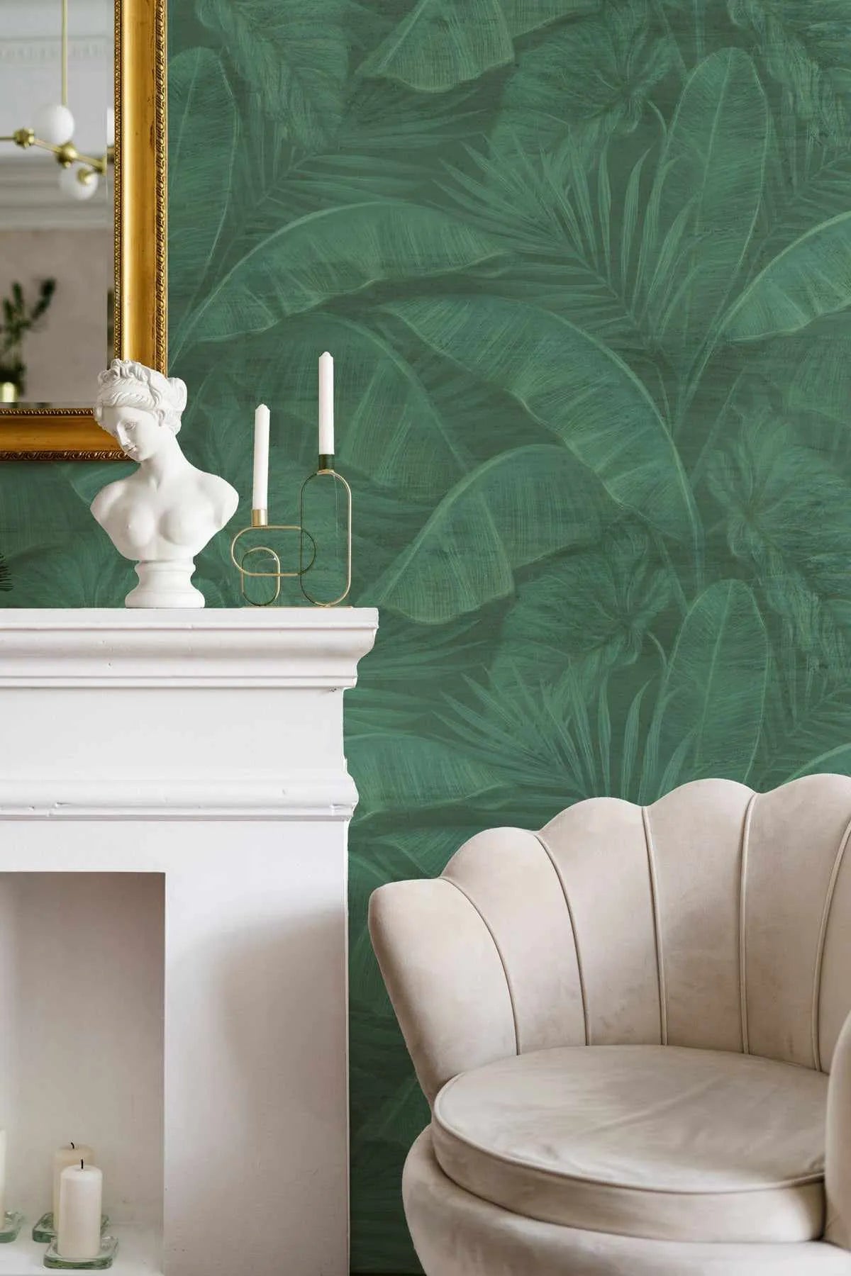 Tropics In Emerald Wallpaper from Olive et Oriel where you can shop wallpaper and artworks online