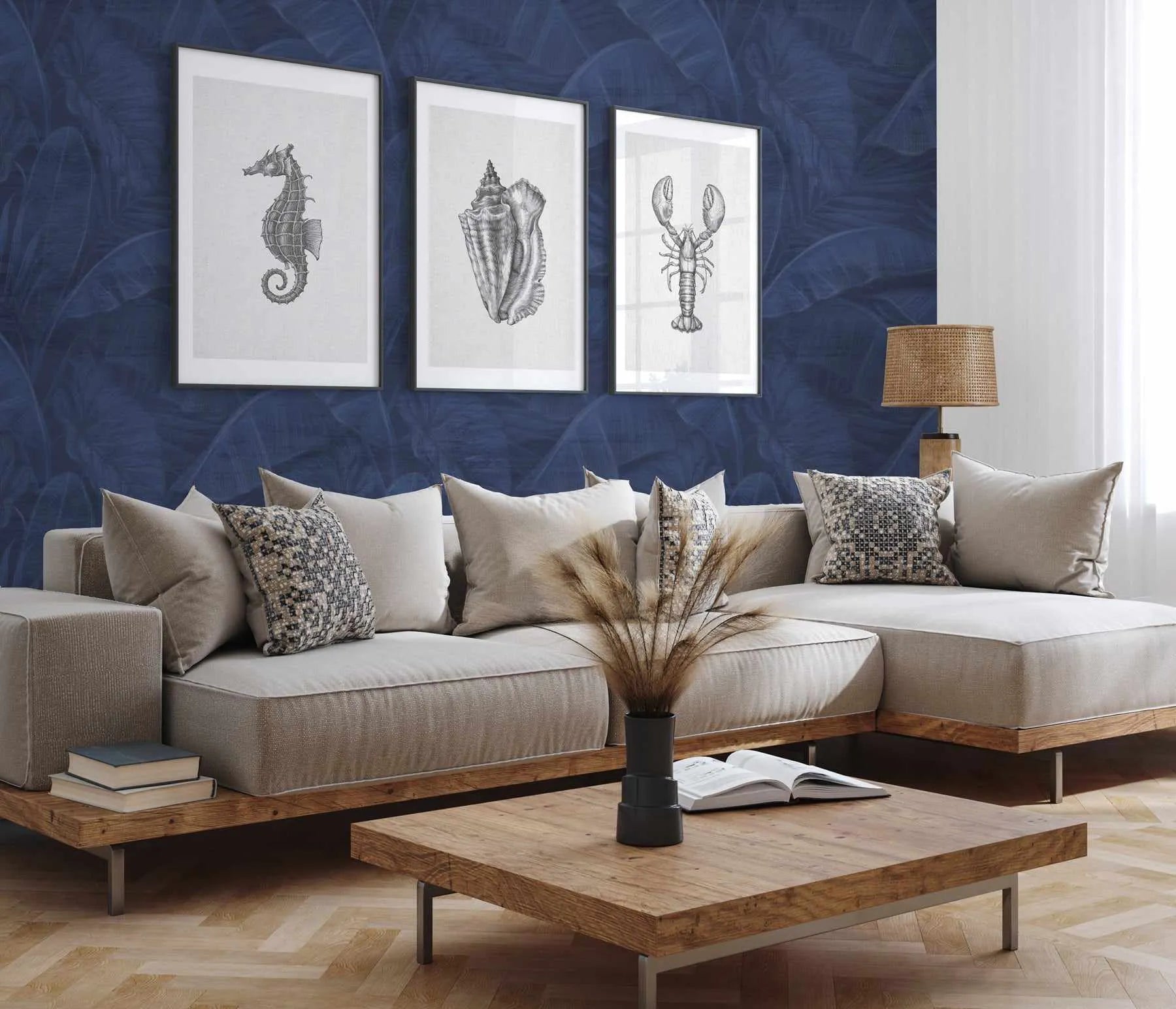 Tropics In Navy Wallpaper from Olive et Oriel where you can shop wallpaper and artworks online