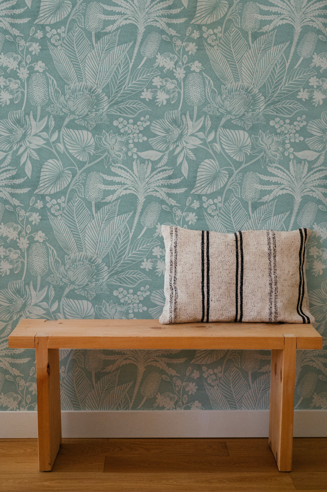 Tropics Florals Teal Blue Wallpaper