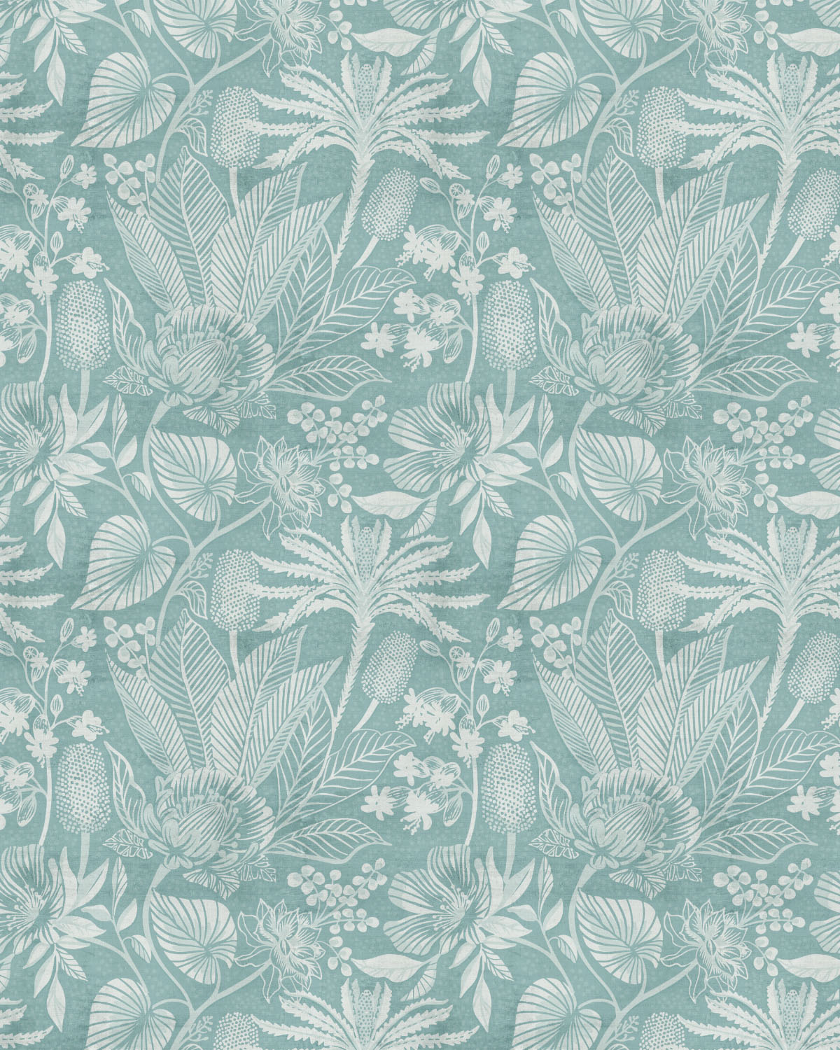 Tropics Florals Teal Blue Wallpaper