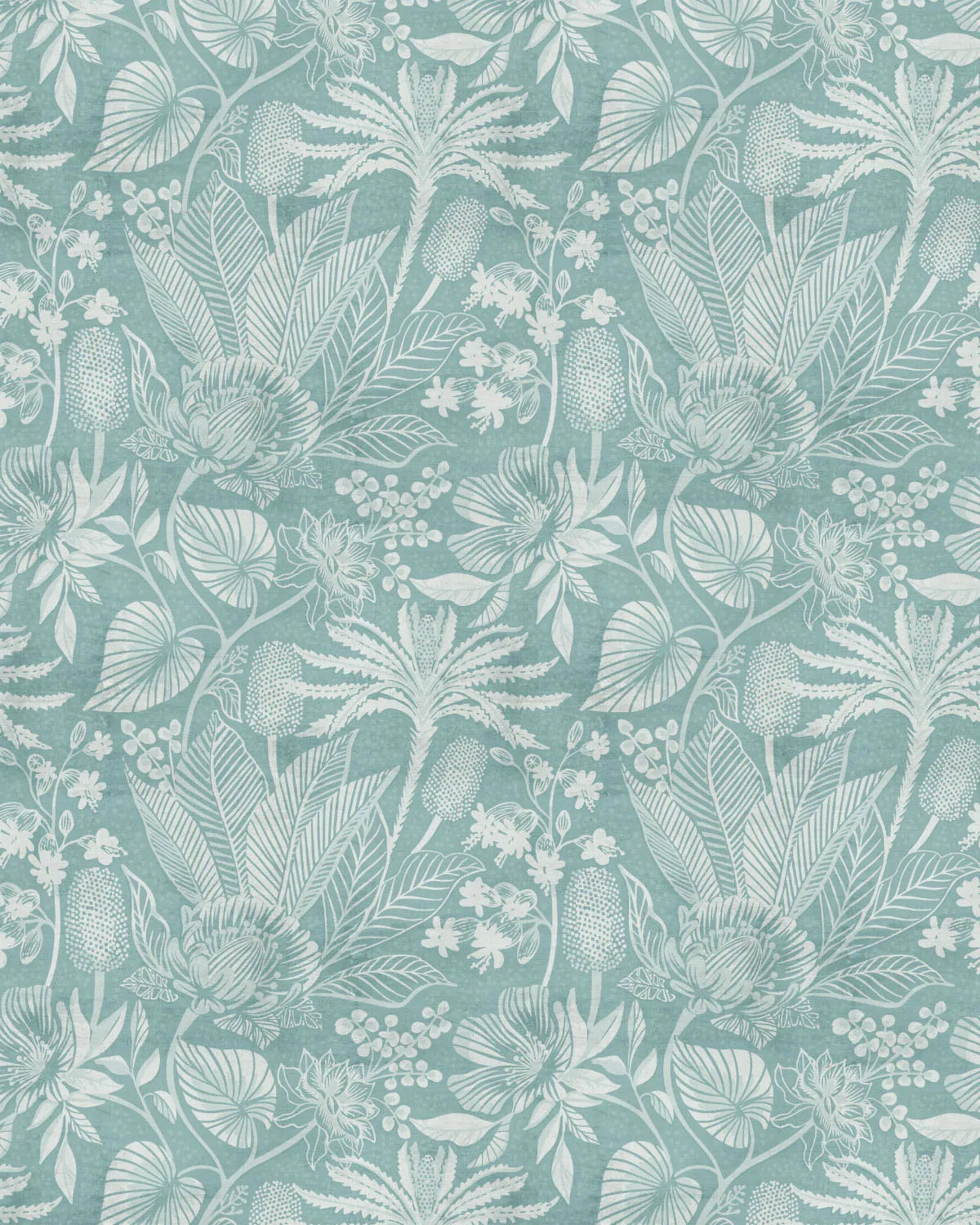 Tropics Florals Teal Blue Wallpaper from Olive et Oriel where you can shop wallpaper and artworks online