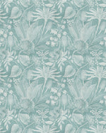 Tropics Florals Teal Blue Wallpaper
