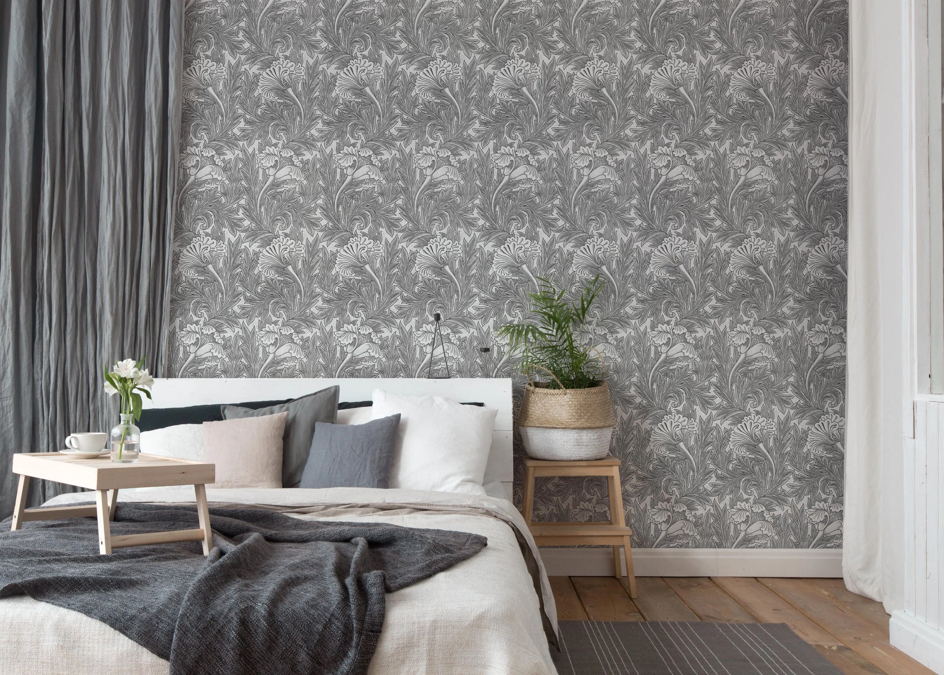 Tulip in Grey by William Morris Wallpaper from Olive et Oriel where you can shop wallpaper and artworks online