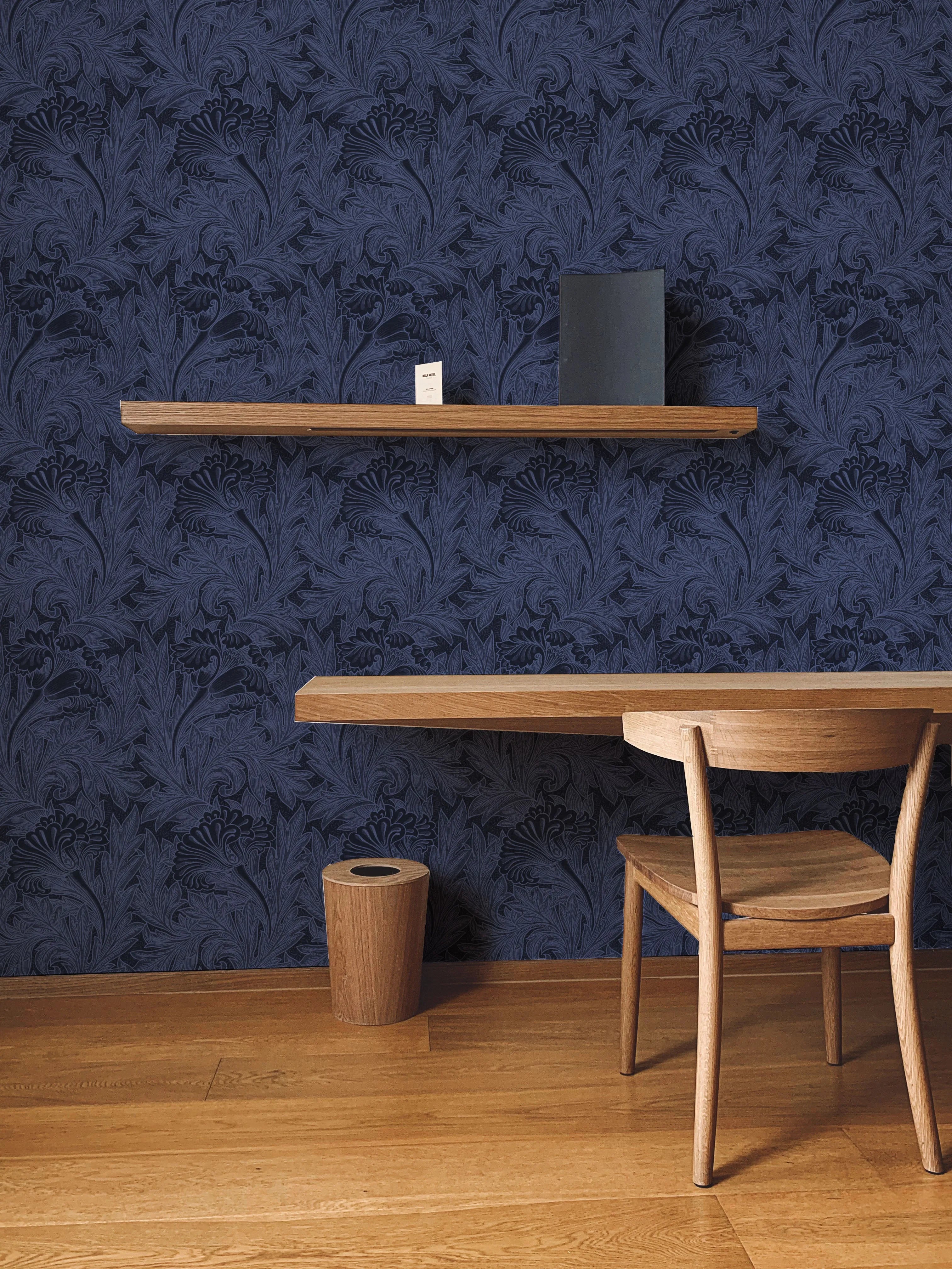 Tulip in Deep Navy by William Morris Wallpaper from Olive et Oriel where you can shop wallpaper and artworks online