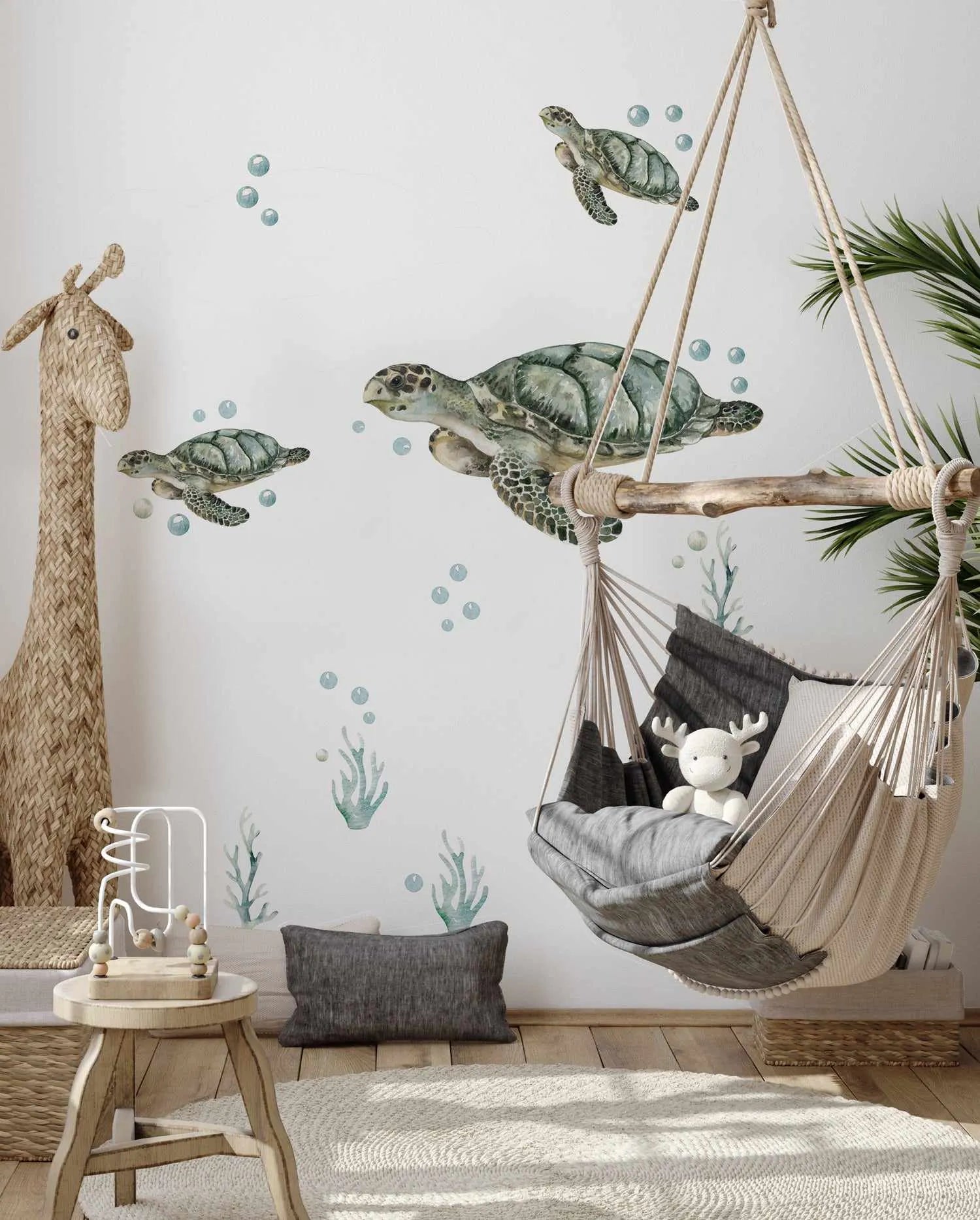 Turtles and Bubbles Decal Set-Decals-Olive et Oriel-Decorate your kids bedroom wall decor with removable wall decals, these fabric kids decals are a great way to add colour and update your children's bedroom. Available as girls wall decals or boys wall decals, there are also nursery decals.