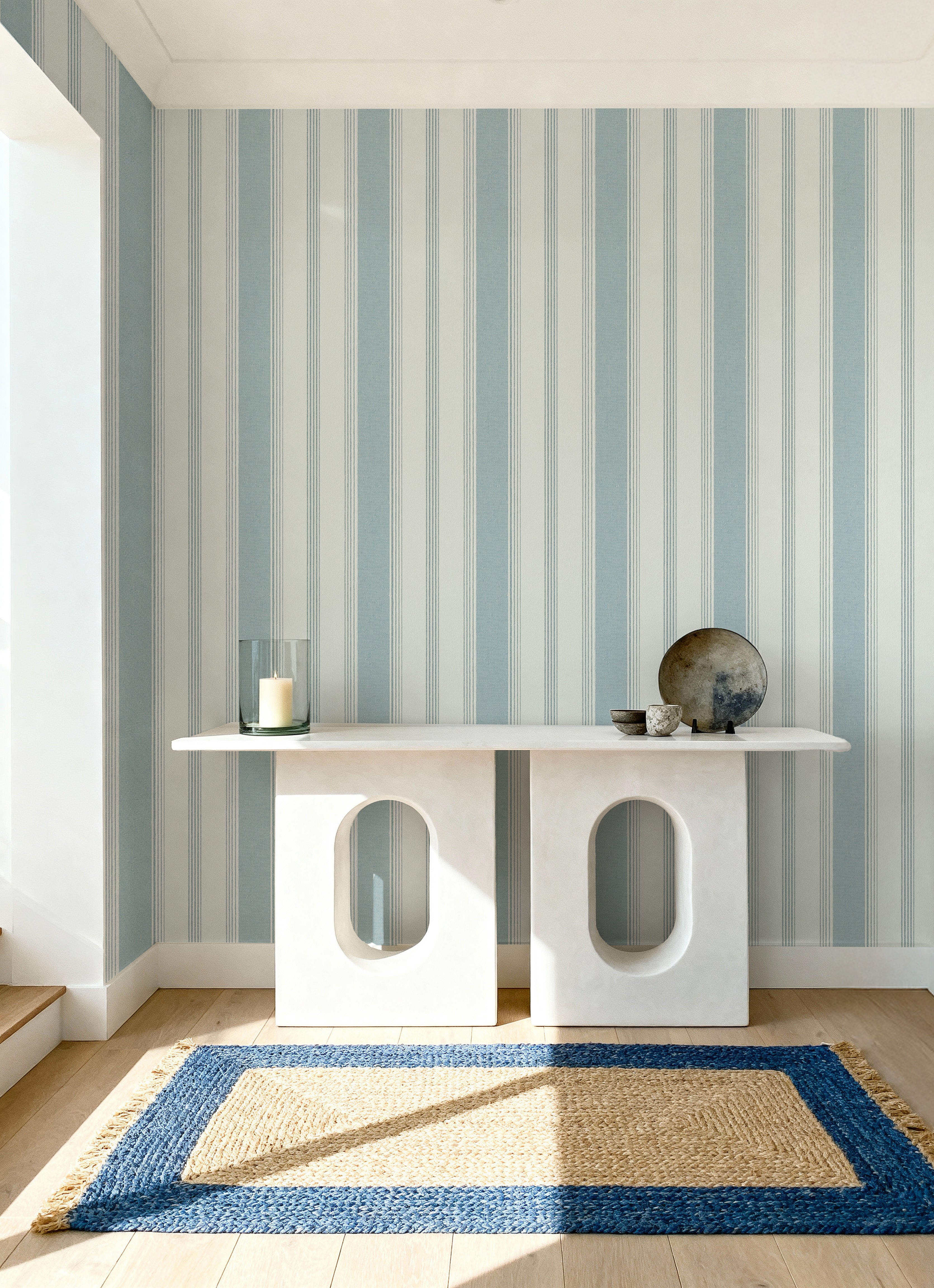 Tuscany Stripe in Light Blue Wallpaper from Olive et Oriel where you can shop wallpaper and artworks online
