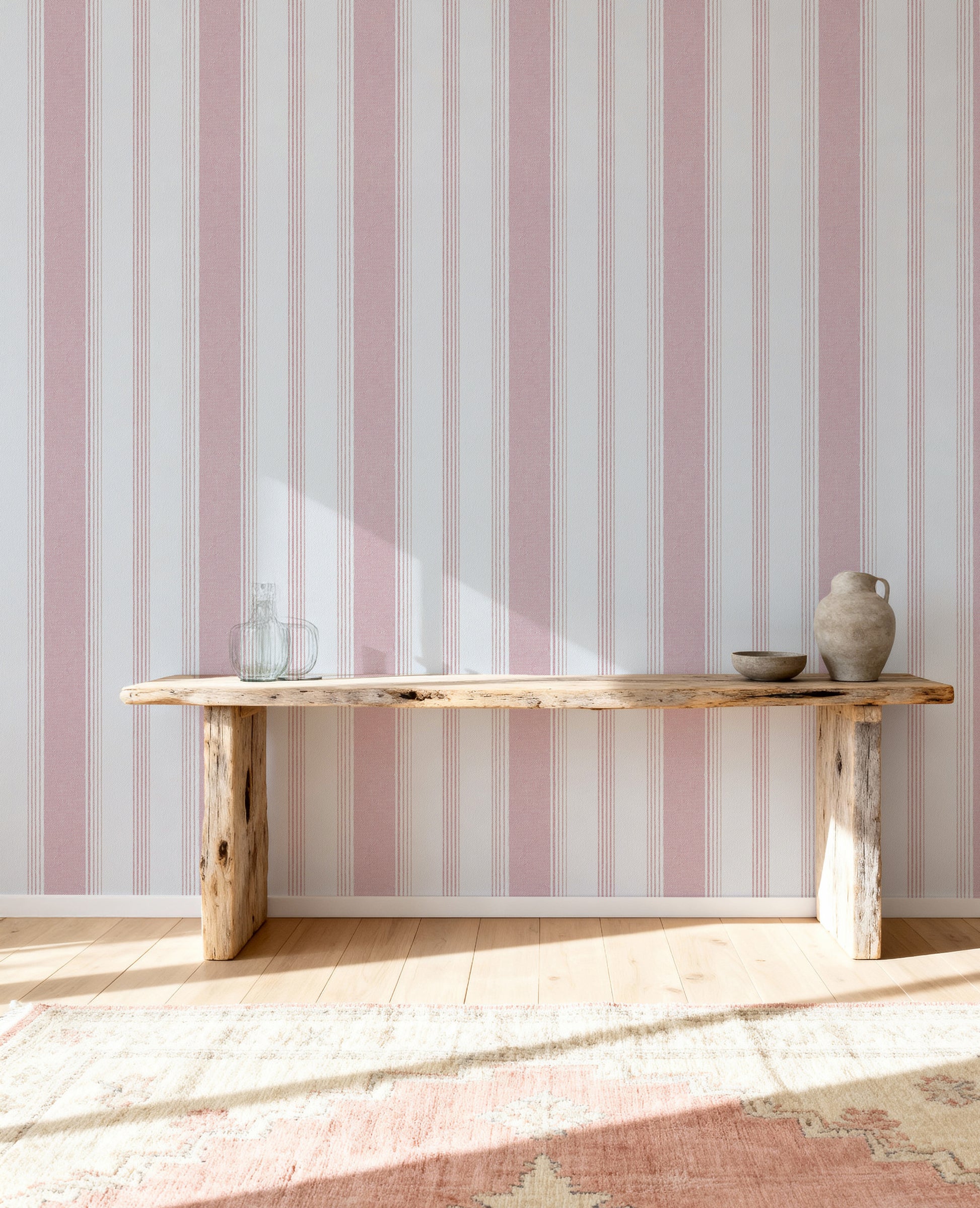 Tuscany Stripe in Rose Pink Wallpaper from Olive et Oriel where you can shop wallpaper and artworks online