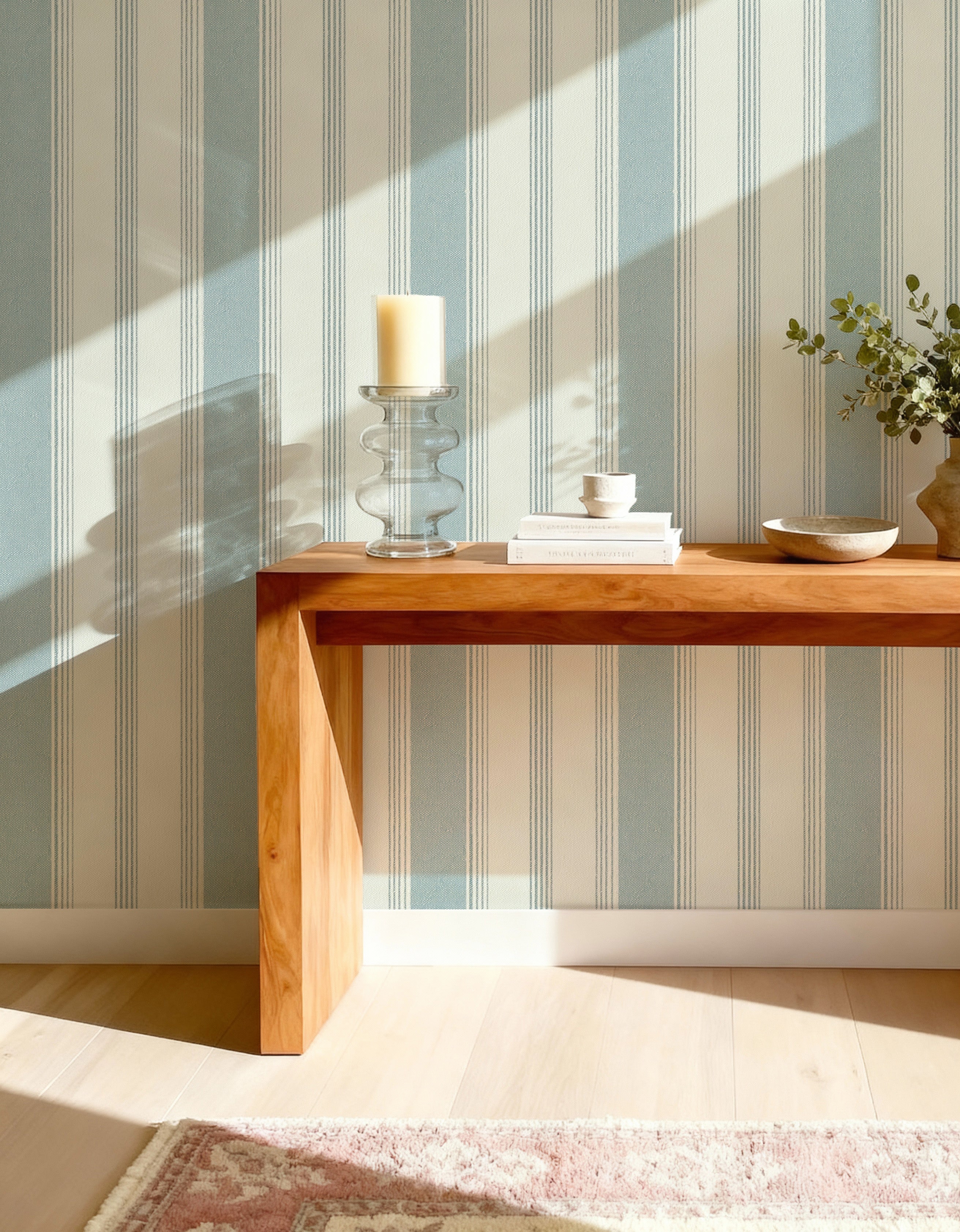 Tuscany Stripe in Light Blue Wallpaper from Olive et Oriel where you can shop wallpaper and artworks online