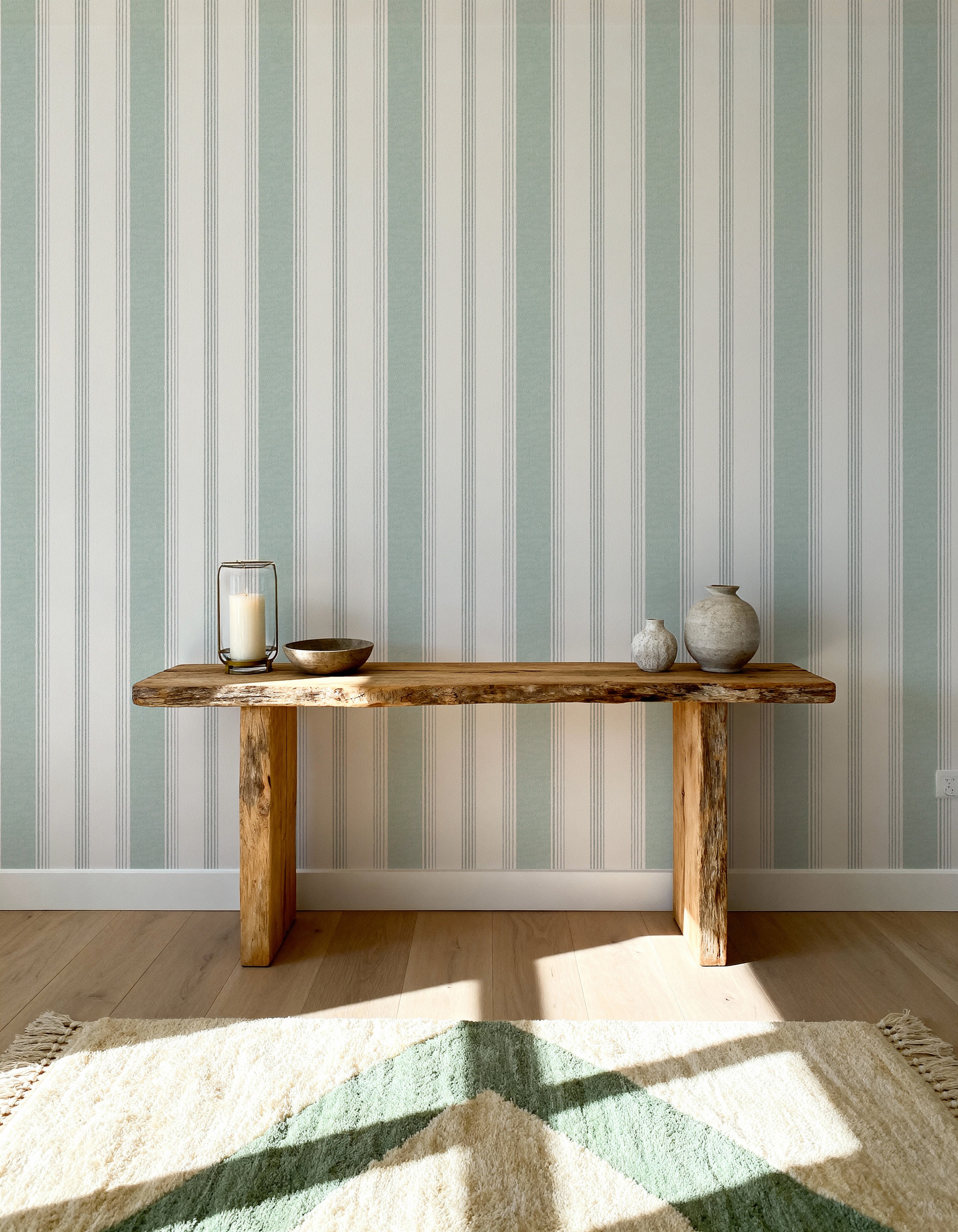 Tuscany Stripe in Sage Green Wallpaper from Olive et Oriel where you can shop wallpaper and artworks online