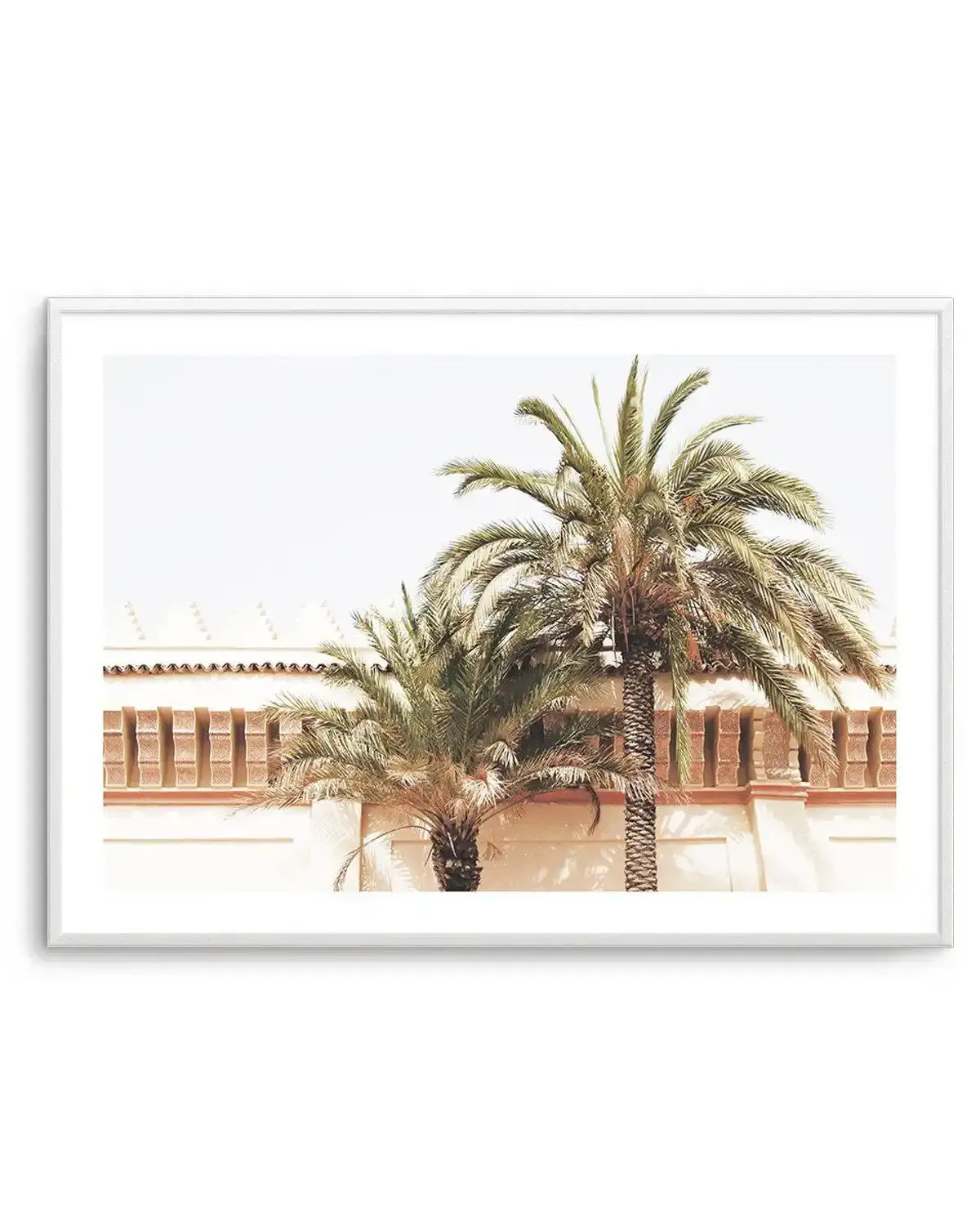 Twin Palms Art Print-Shop Australian Art Prints Online with Olive et Oriel - Our collection of Moroccan art prints offer unique wall art including moroccan arches and pink morocco doors of marrakech - this collection will add soft feminine colour to your walls and some may say bohemian style. These traditional morocco landscape photography includes desert scenes of palm trees and camel art prints - there is art on canvas and extra large wall art with fast, free shipping across Australia. Update 