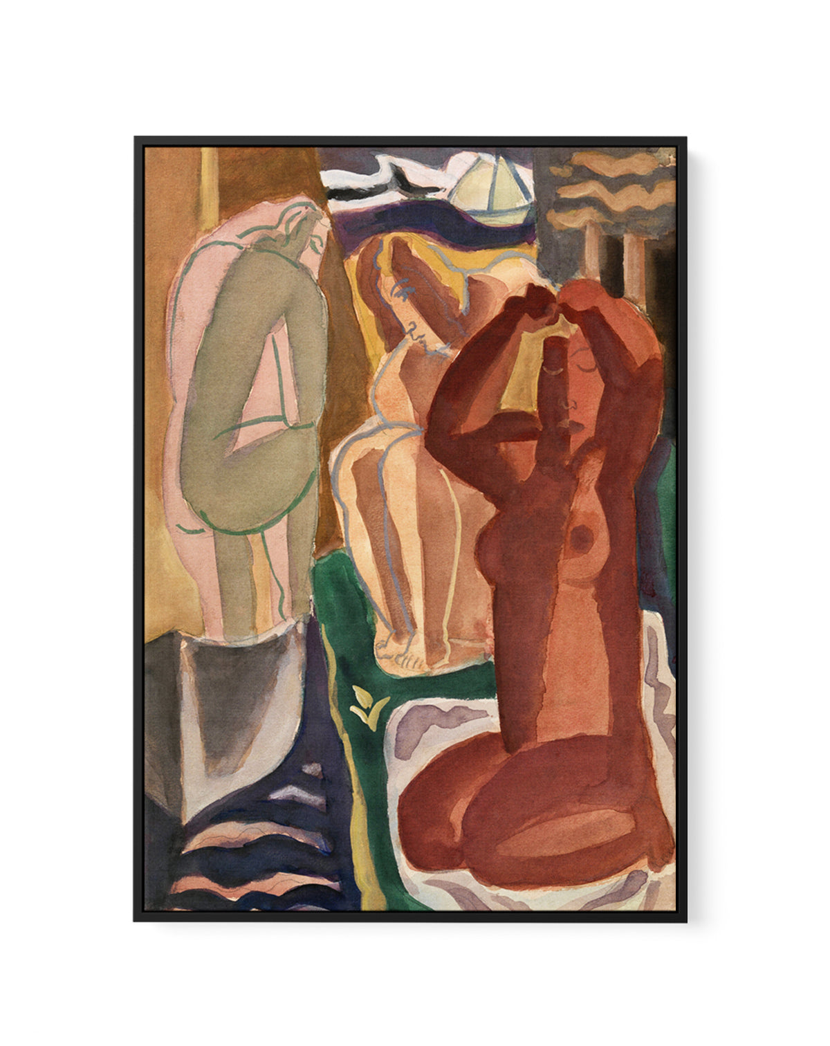 Two Bathing Women and a Bridge Figure by Leo Gestel | Framed Canvas Art Print