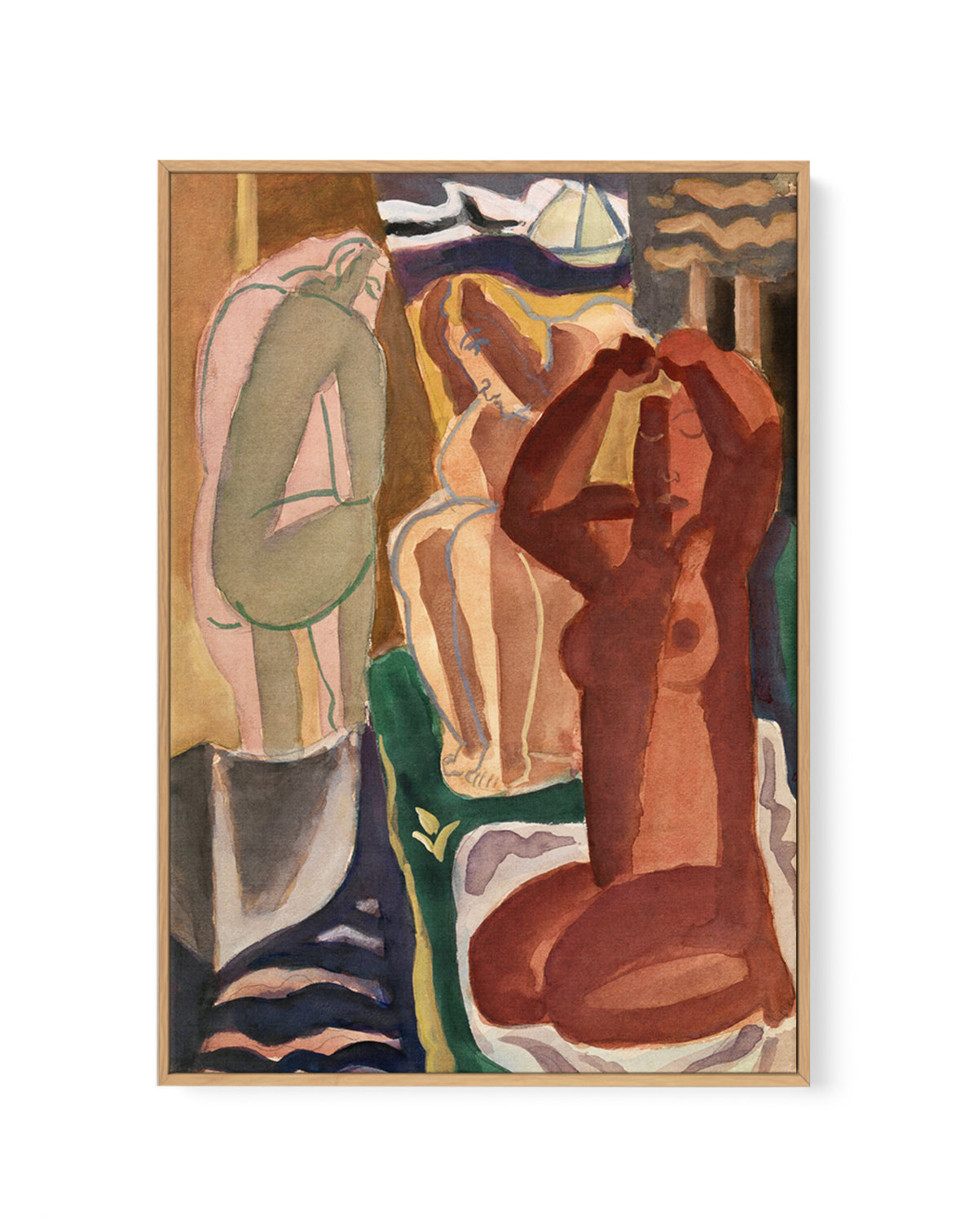 Two Bathing Women and a Bridge Figure by Leo Gestel | Framed Canvas Art Print