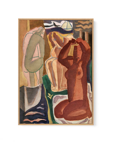 Two Bathing Women and a Bridge Figure by Leo Gestel | Framed Canvas Wall Art