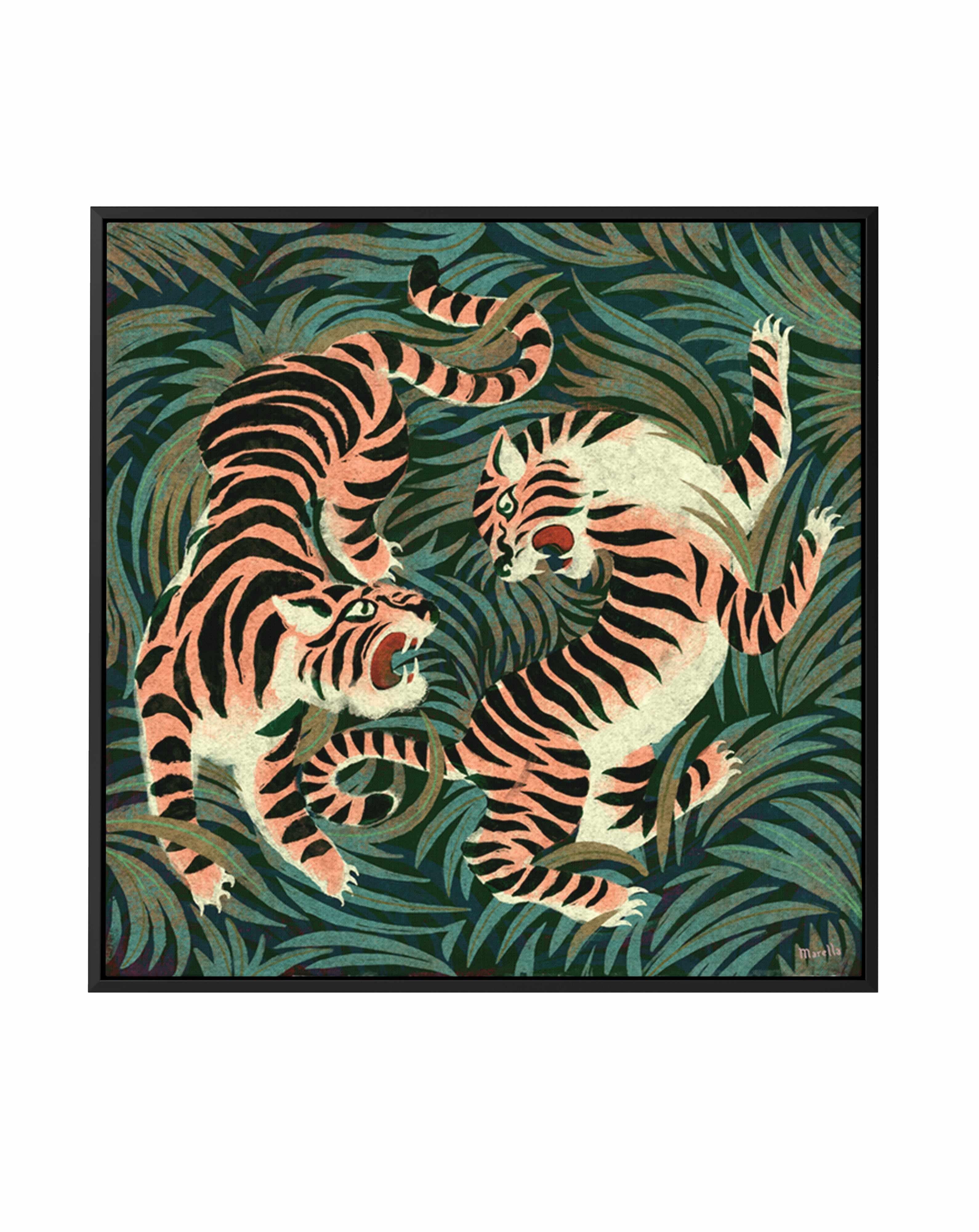 Two Tigers by Marco Marella | Framed Canvas Art Print from Olive et Oriel where you can shop wallpaper and artworks online