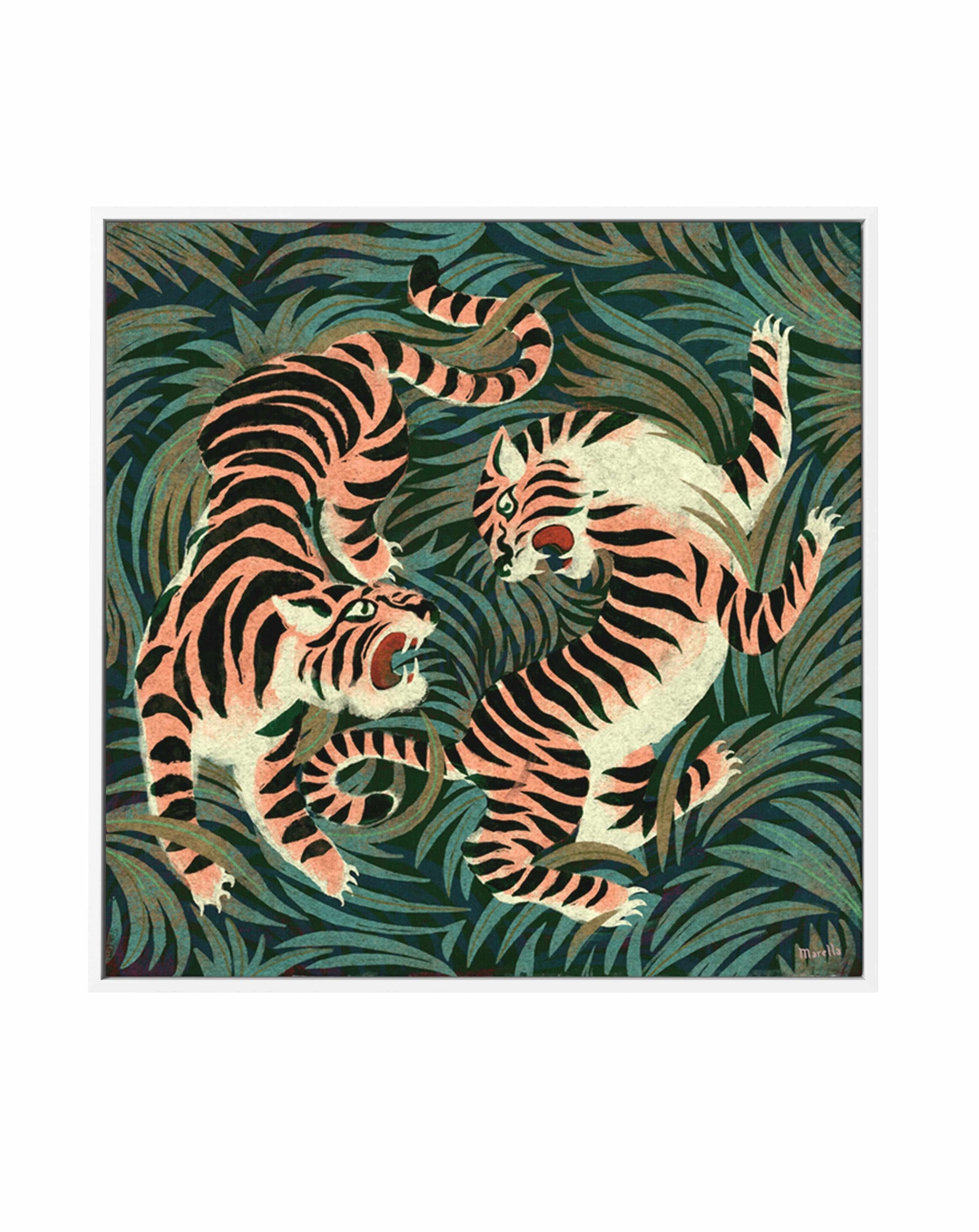 Two Tigers by Marco Marella | Framed Canvas Art Print from Olive et Oriel where you can shop wallpaper and artworks online