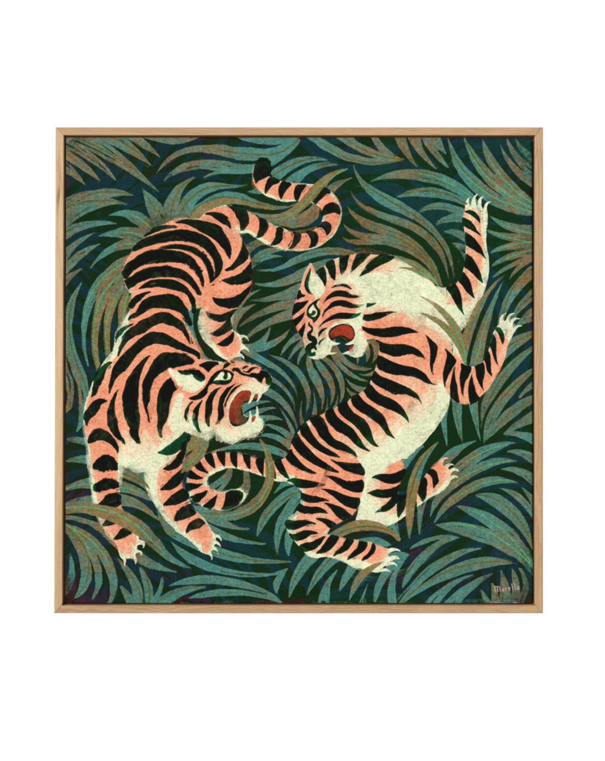 Two Tigers by Marco Marella | Framed Canvas Art Print from Olive et Oriel where you can shop wallpaper and artworks online