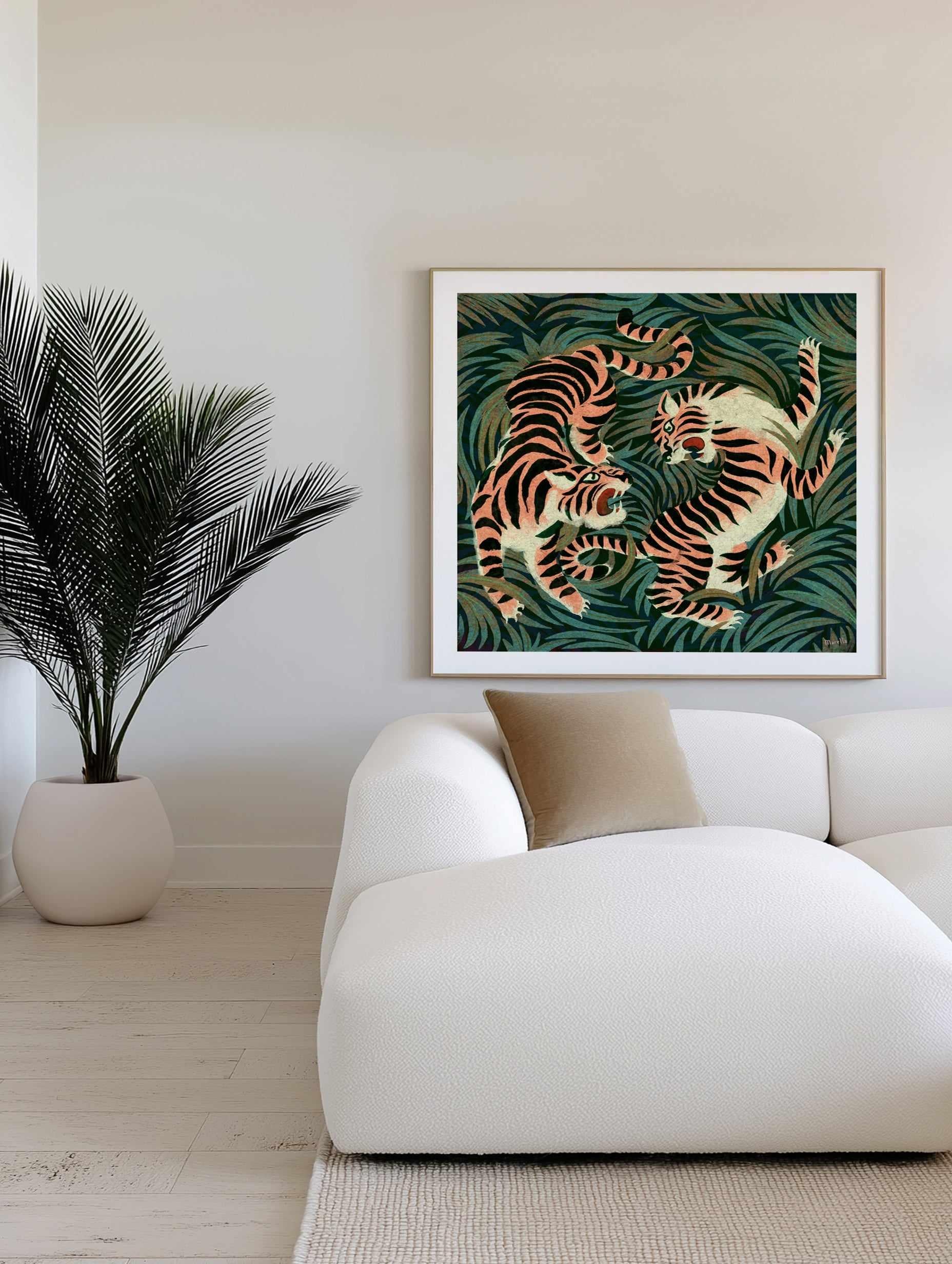 Two Tigers by Marco Marella | Art Print from Olive et Oriel where you can shop wallpaper and artworks online