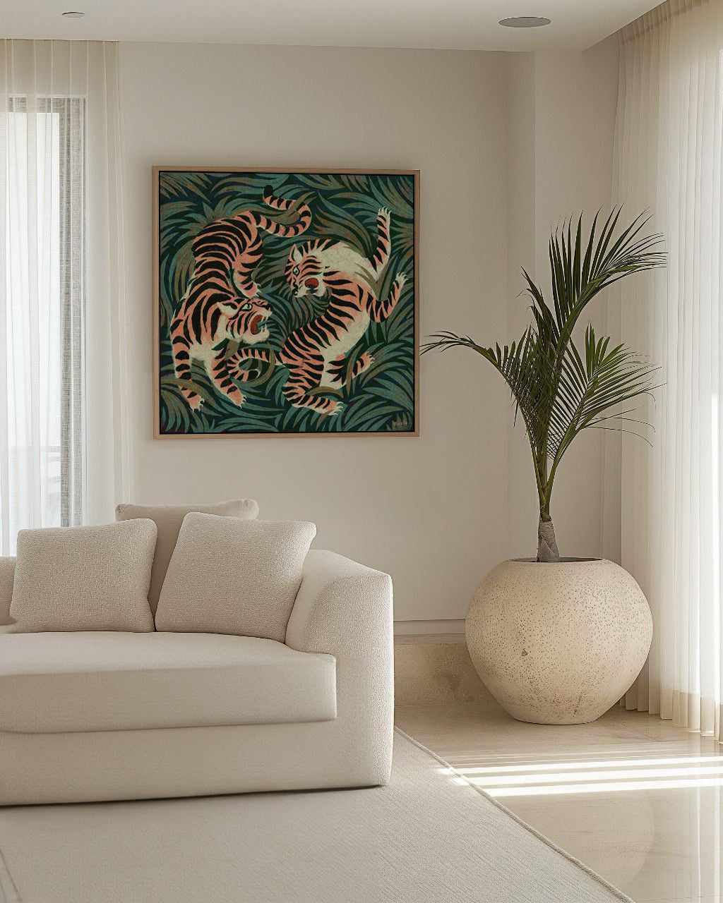 Two Tigers by Marco Marella | Framed Canvas Art Print from Olive et Oriel where you can shop wallpaper and artworks online