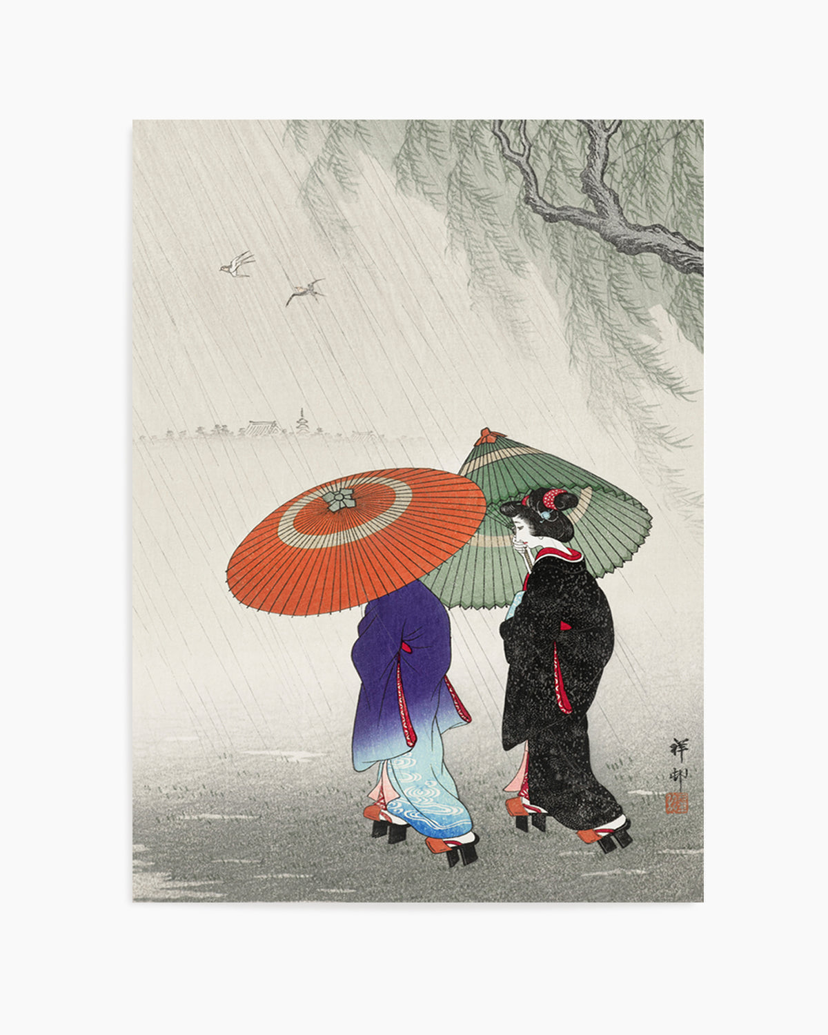 Two Women In The Rain | Art Print