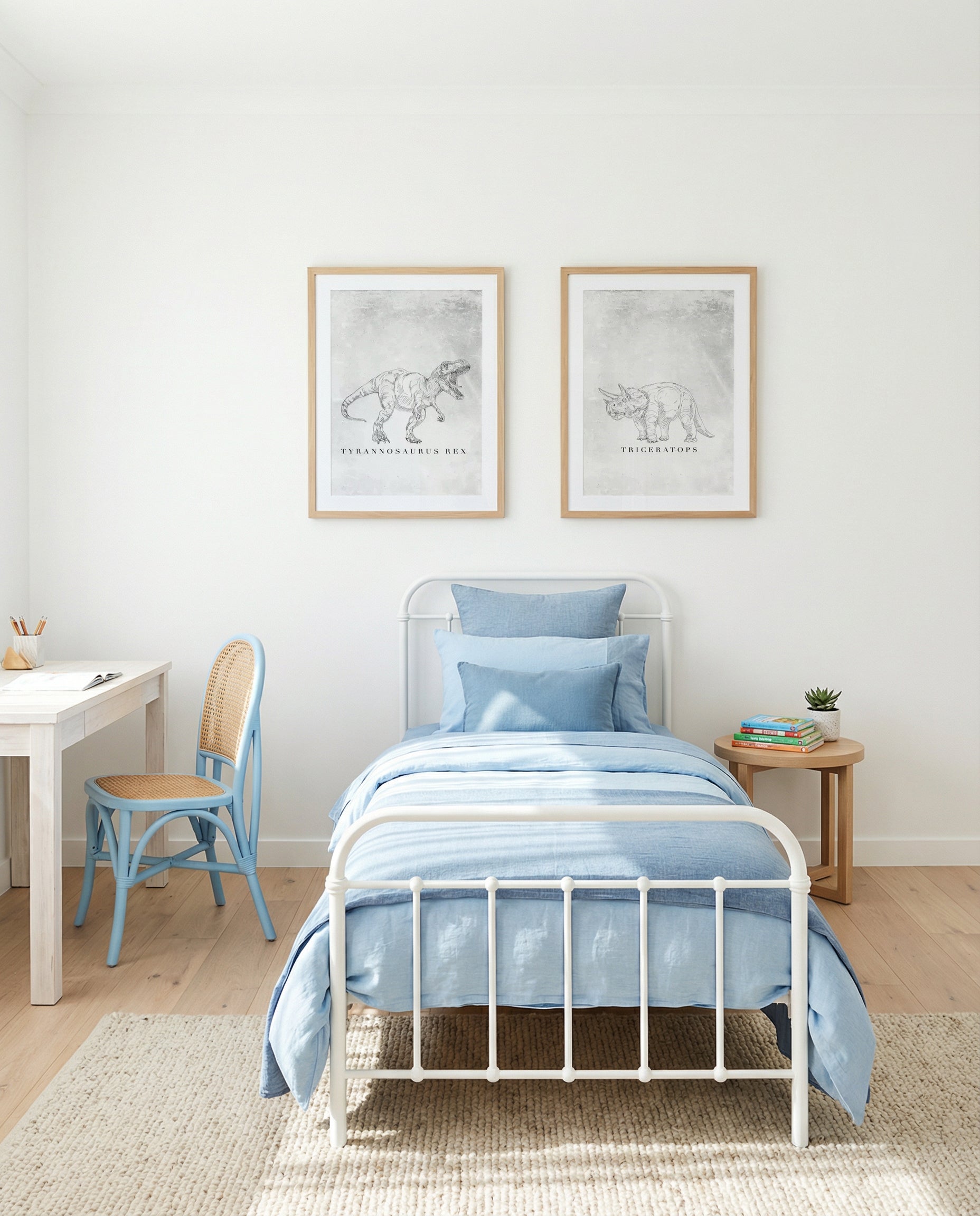 Tyrannosaurus & Triceratops PT Art Print Set of 2 | Matching Wall Art