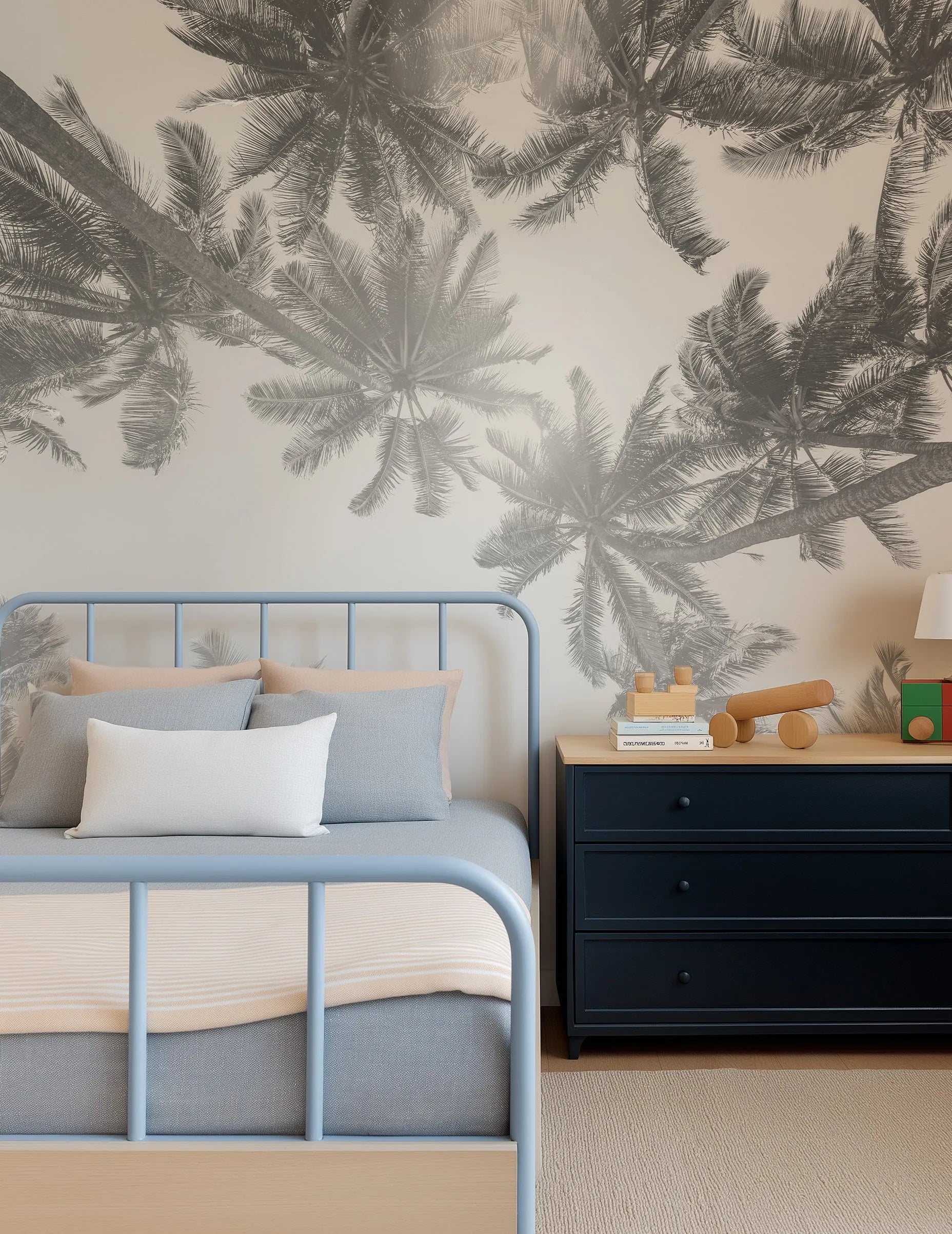 Under the Palms Monochrome Wallpaper Mural from Olive et Oriel where you can shop wallpaper and artworks online