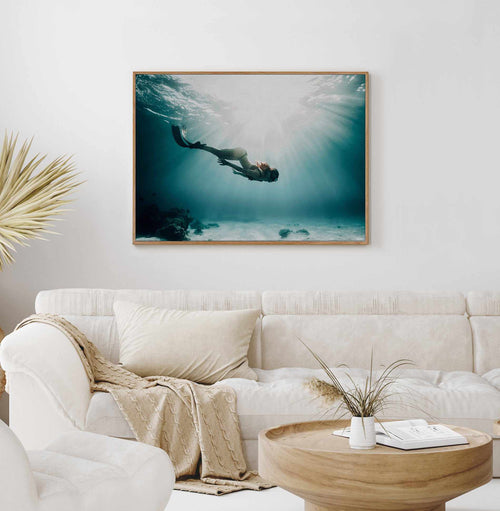 Underwater Spotlight | Framed Canvas Art Print