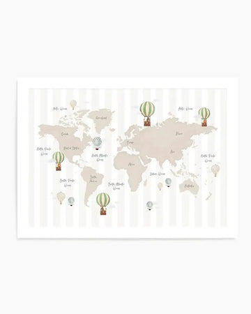 Up in the Clouds World Map Art Print from Olive et Oriel where you can shop wallpaper and artworks online