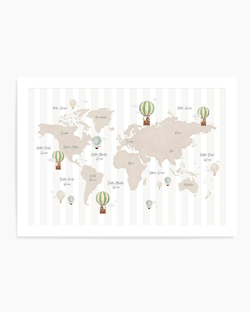 Up in the Clouds World Map Art Print