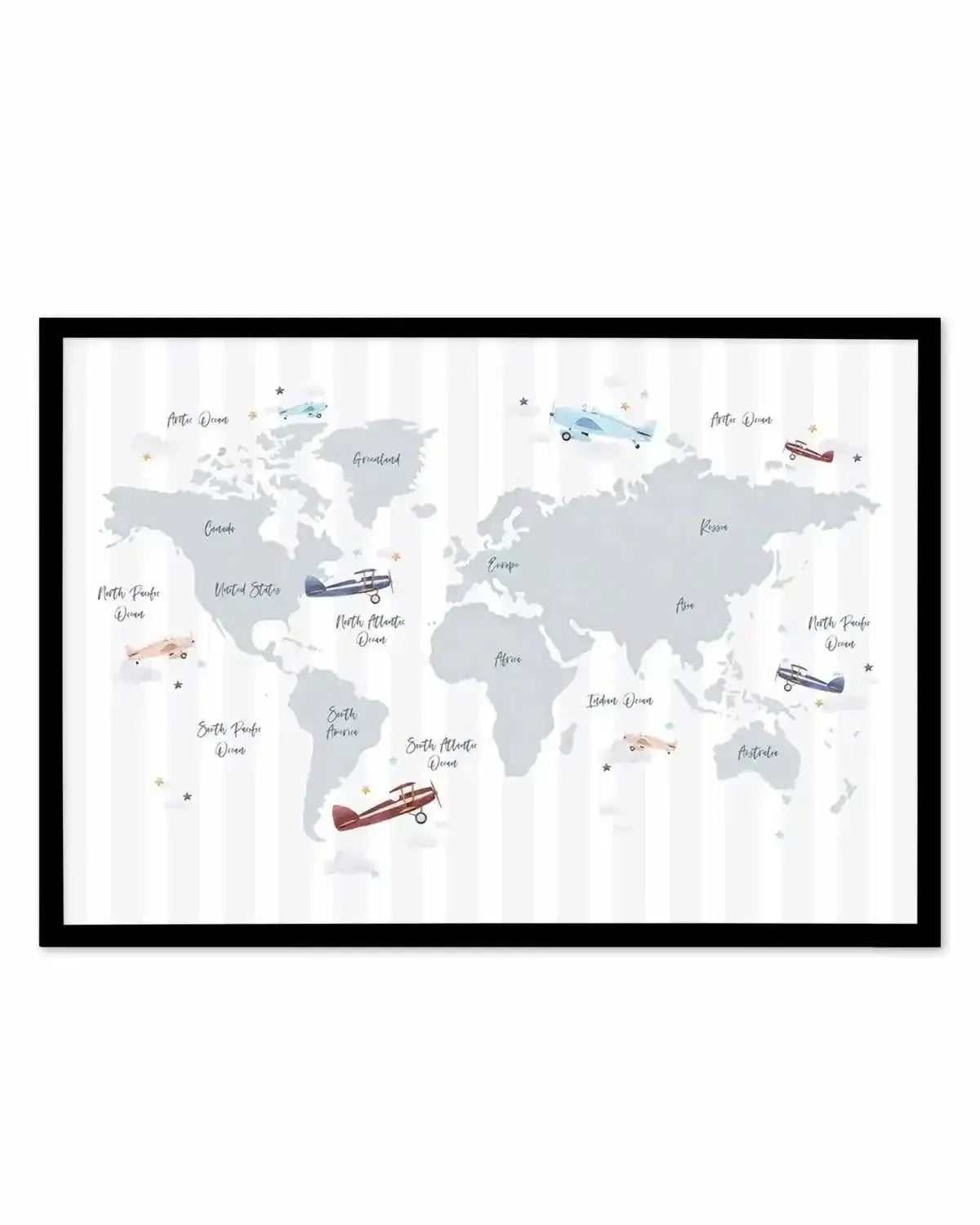 Up in the Sky World Map Art Print from Olive et Oriel where you can shop wallpaper and artworks online