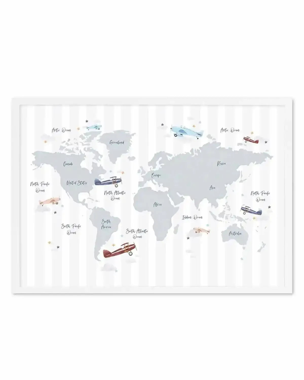 Up in the Sky World Map Art Print from Olive et Oriel where you can shop wallpaper and artworks online