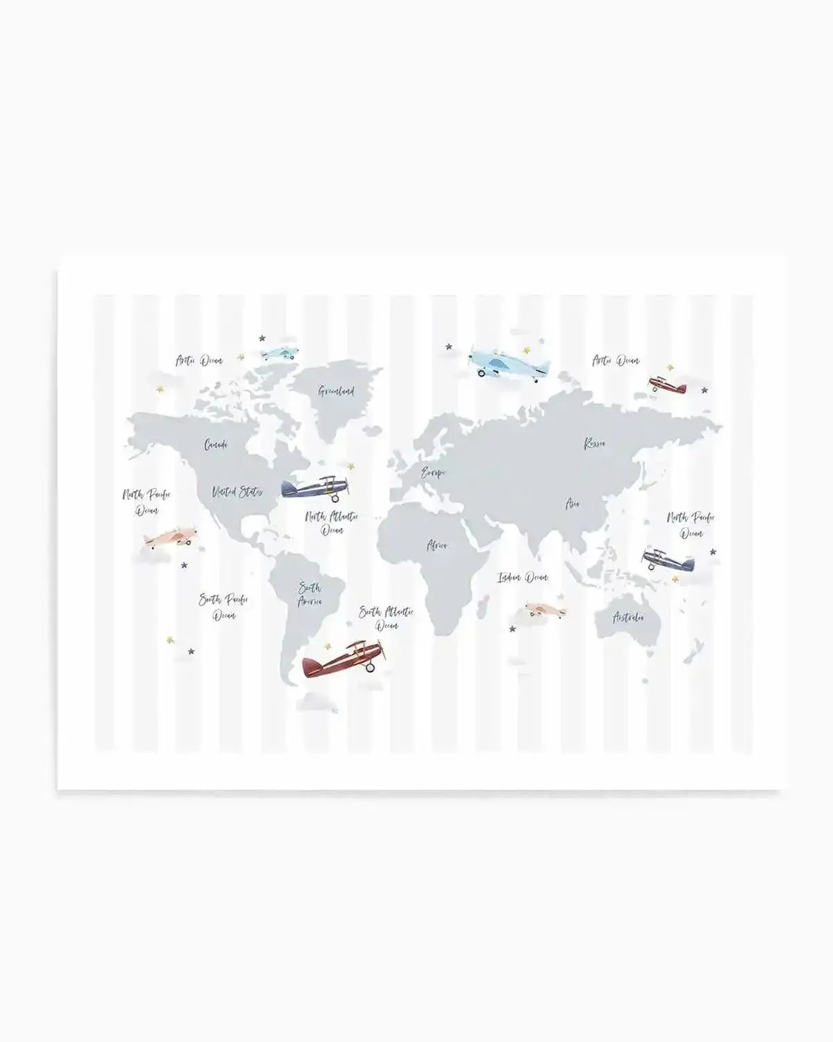 Up in the Sky World Map Art Print from Olive et Oriel where you can shop wallpaper and artworks online