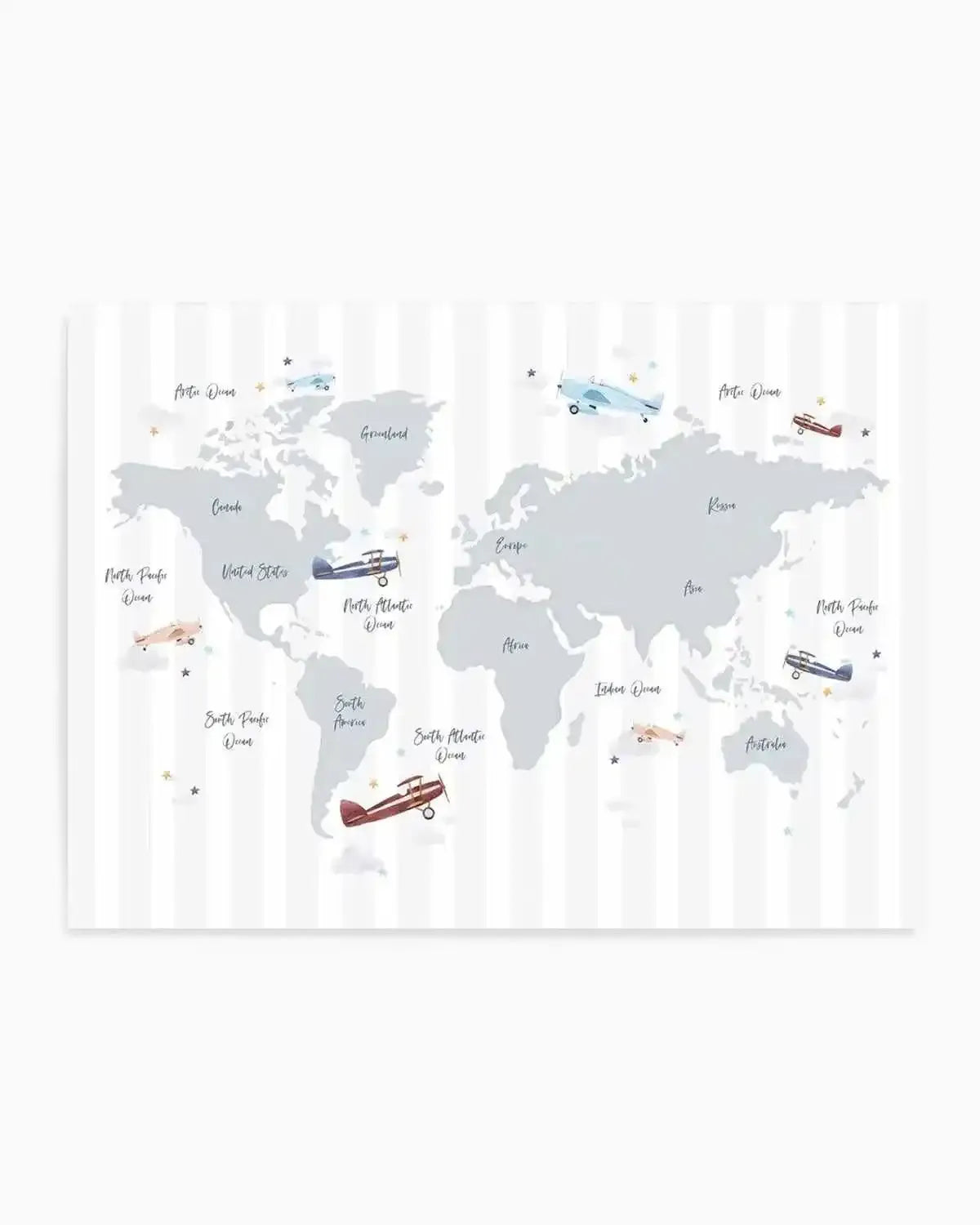Up in the Sky World Map Art Print from Olive et Oriel where you can shop wallpaper and artworks online